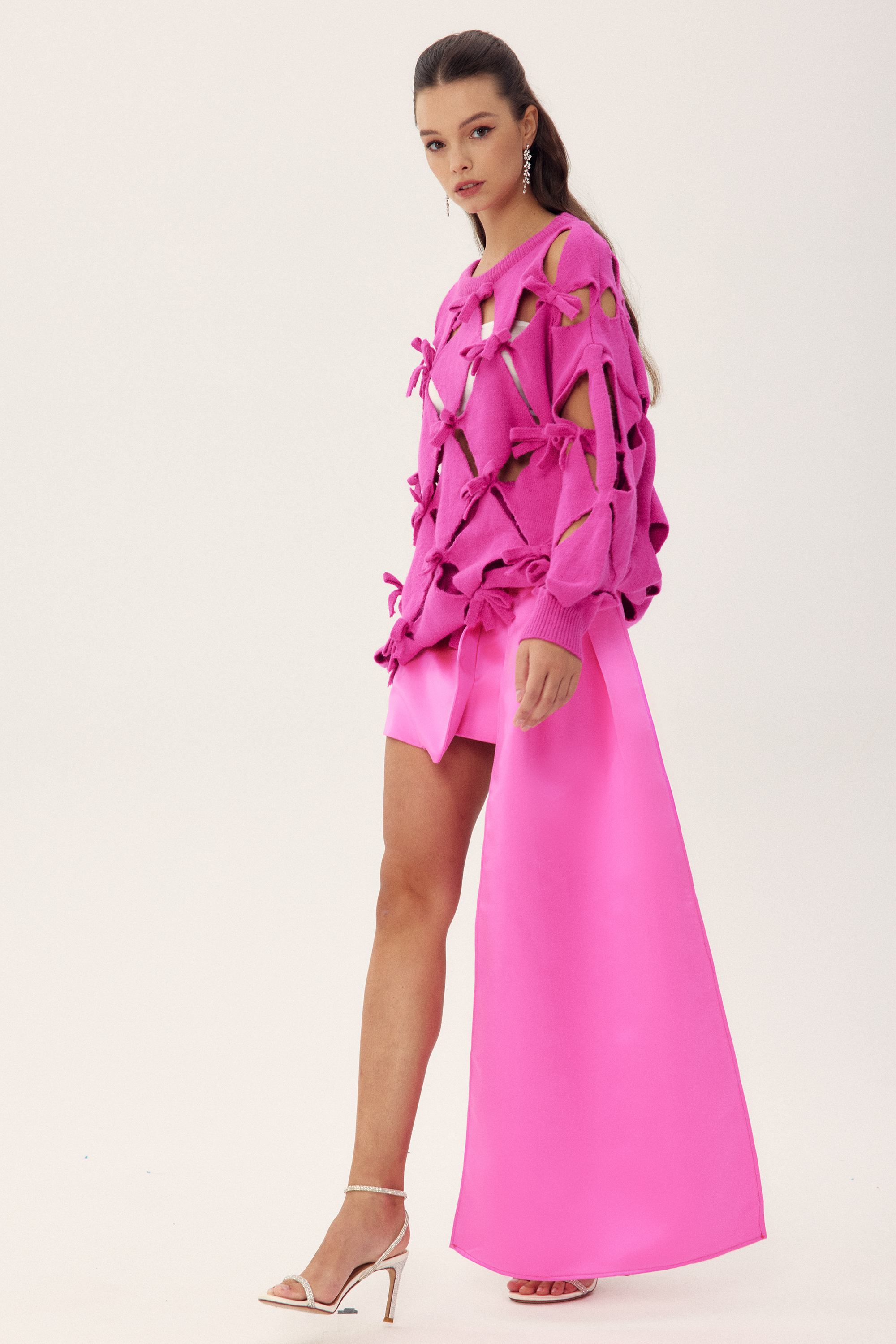 Sielia Sculpted Flower Tailing Mini Satin Skirt-Sunfere