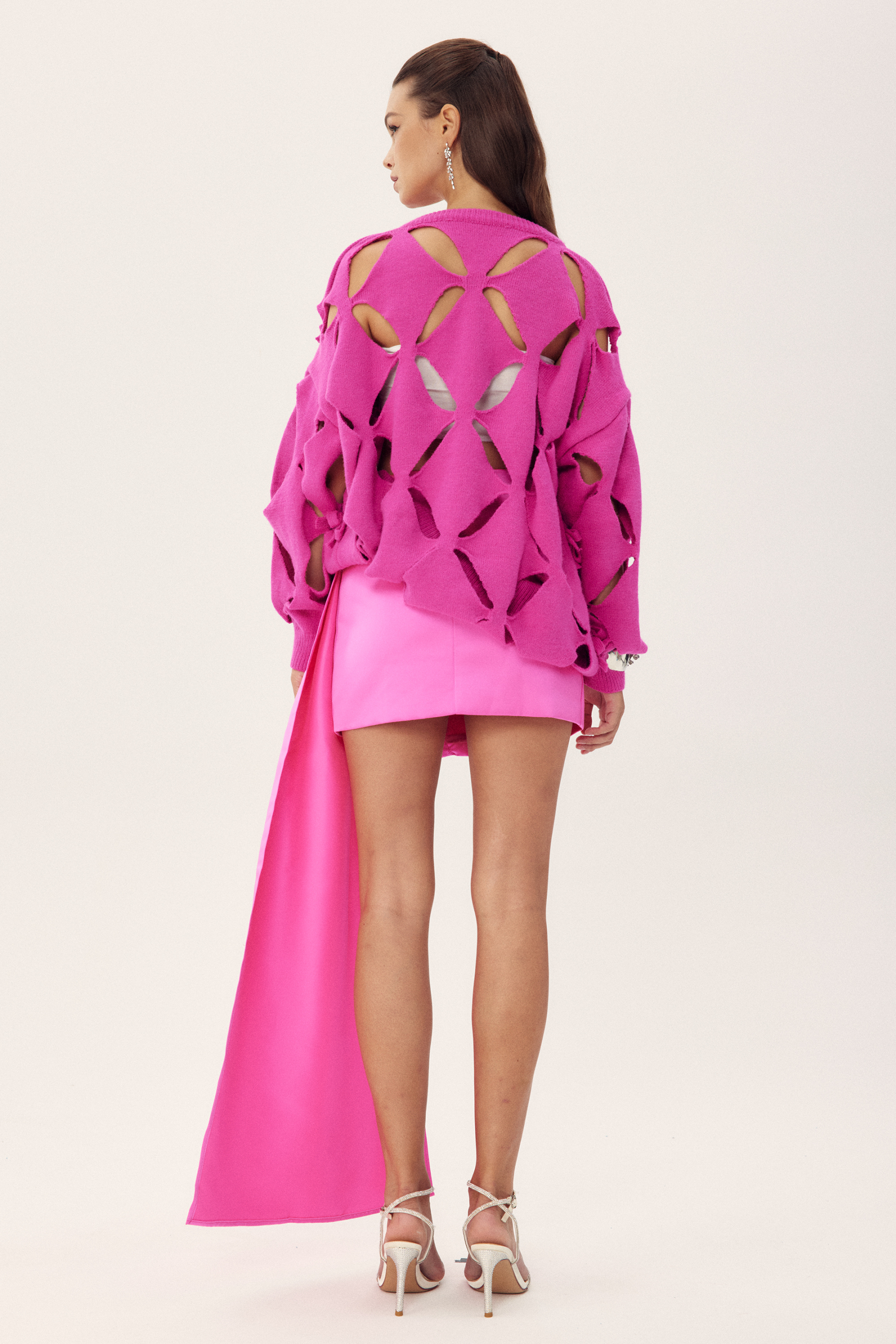 Sielia Sculpted Flower Tailing Mini Satin Skirt-Sunfere