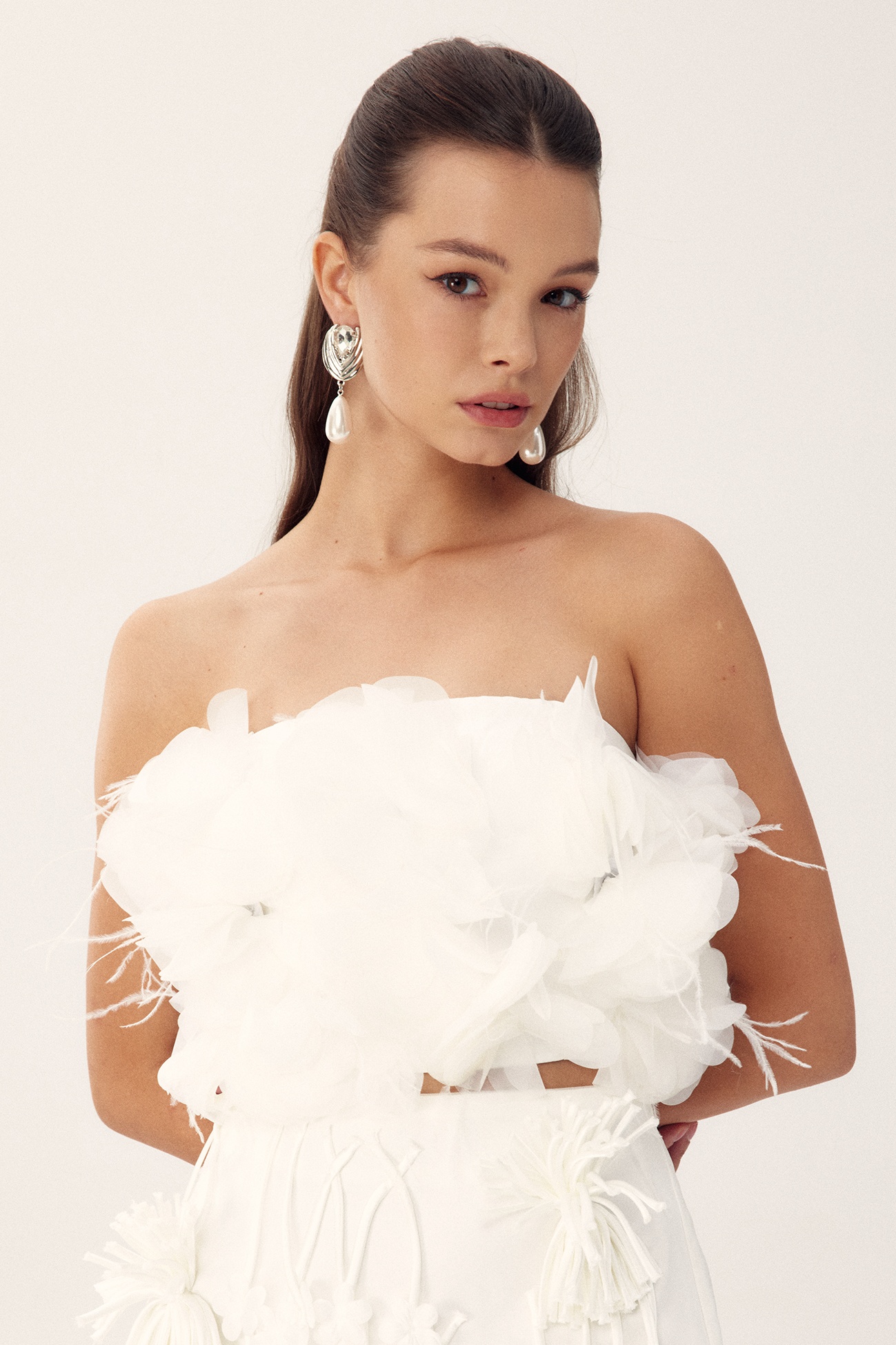 Renata Feather Tube Top | Pink & White Fluffy Chic - sunfere