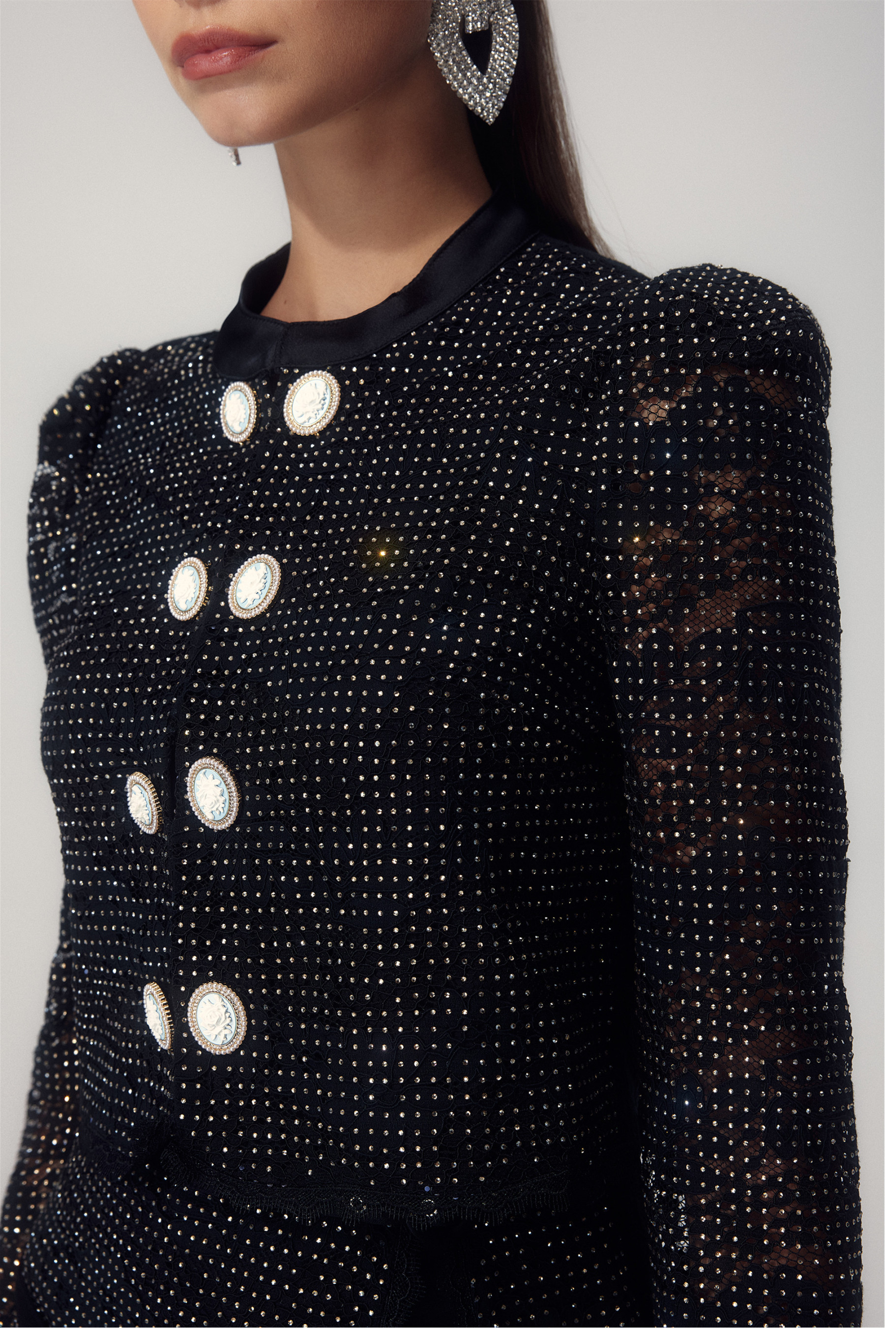 Violet Crystal-embellished Lace Skirt Set-Sunfere