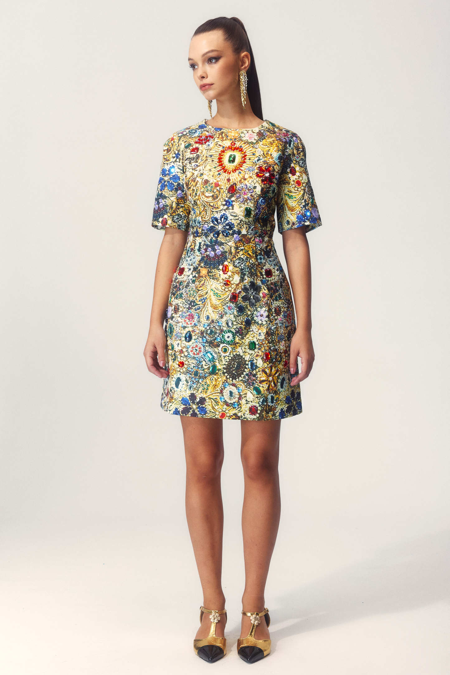 Sabina Rhinestone Embellished Short Sleeve Mini Dress