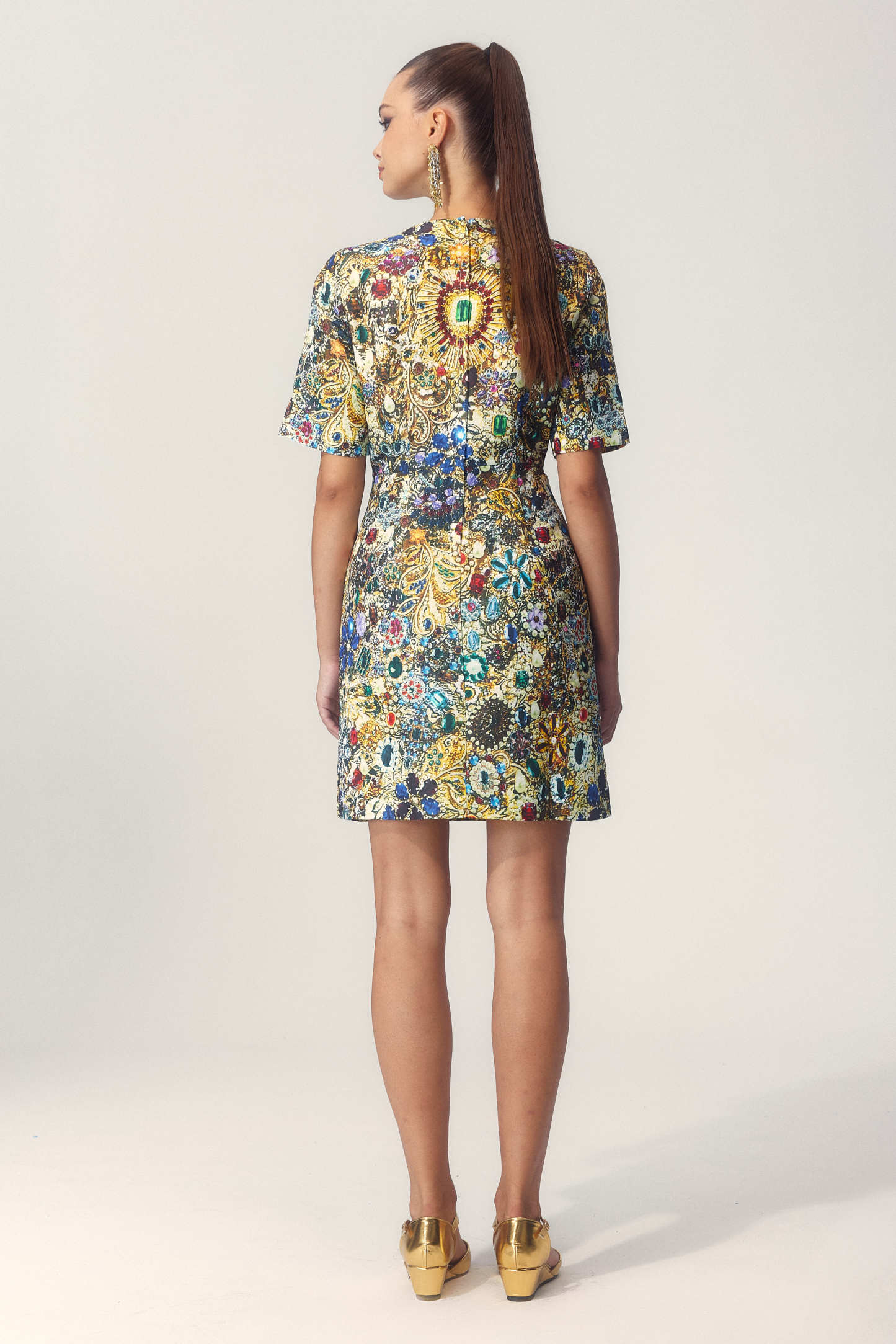 Sabina Rhinestone Embellished Short Sleeve Mini Dress