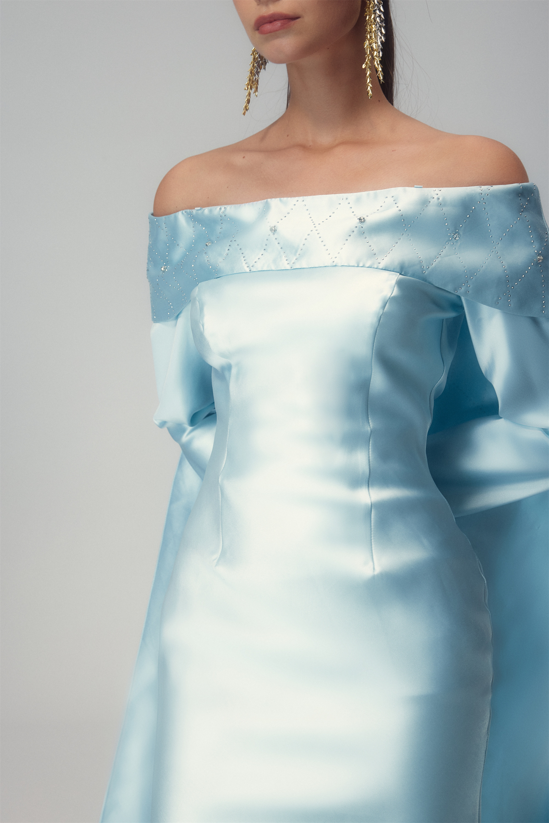 Maureen Off-Shoulder Cape Maxi Satin Dress-Sunfere