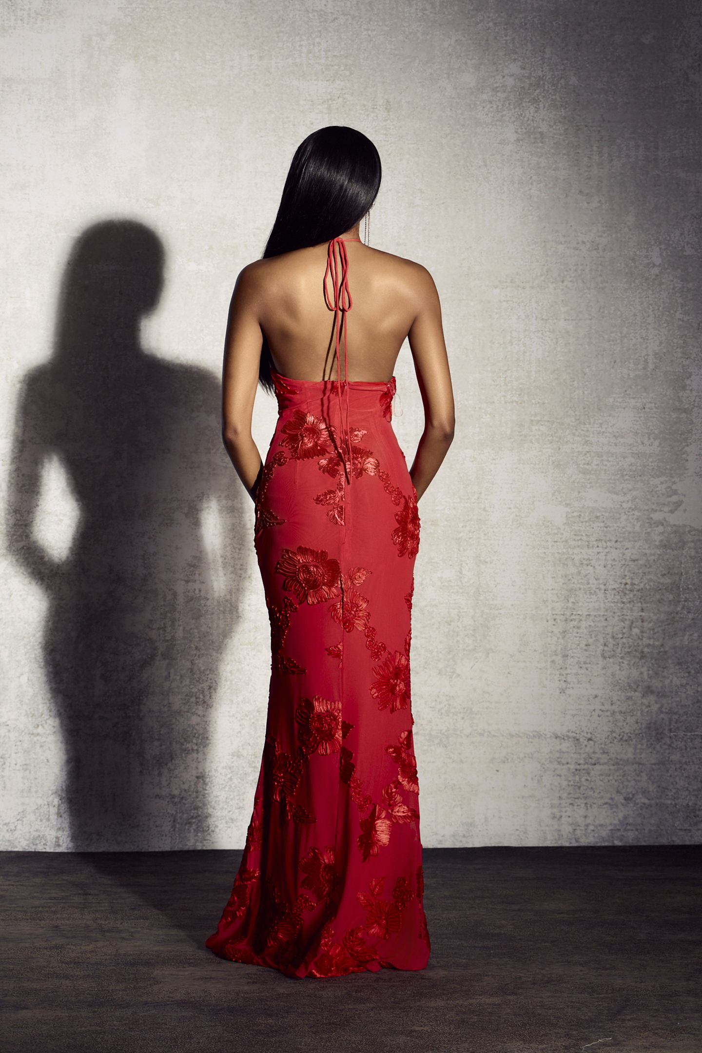 Trista 3D Floral Halter Neck Maxi Dress