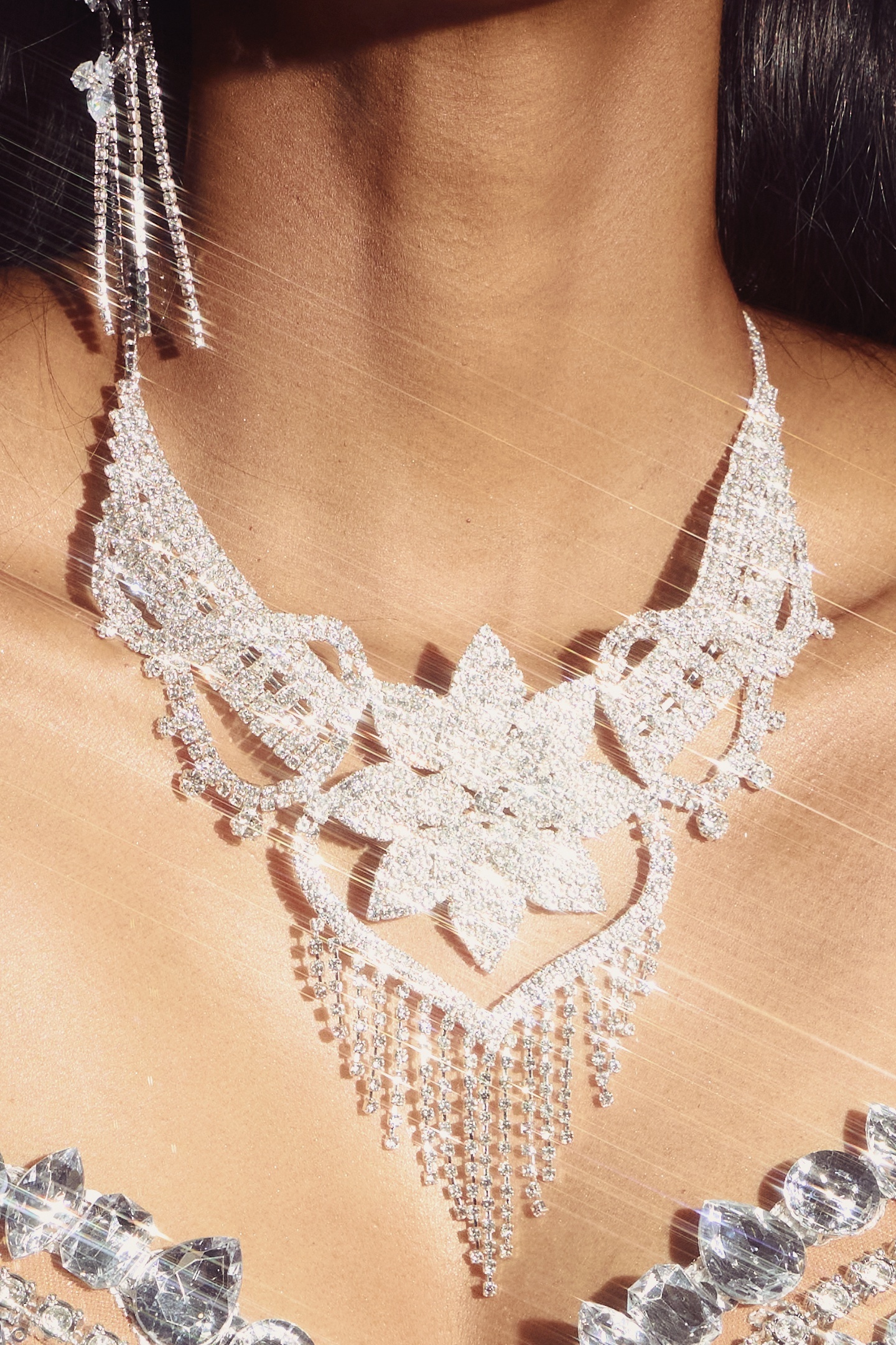 Rhinestone Floral Bib Necklace