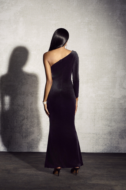 Amelia Floral Embroidery Cut Out Velvet Maxi Dress