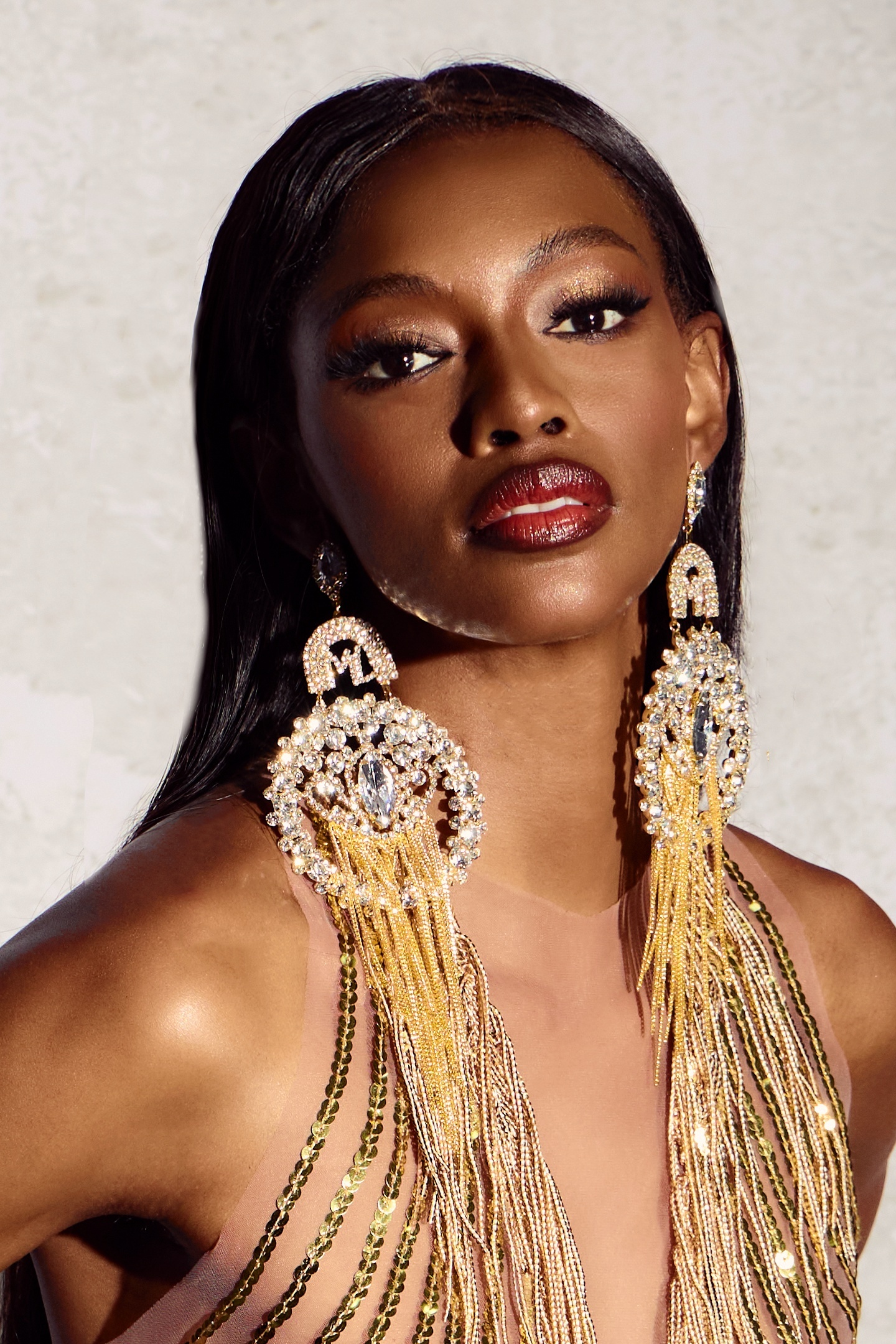 Oversized Rhinestone Tassel Dangle Earrings-Sunfere