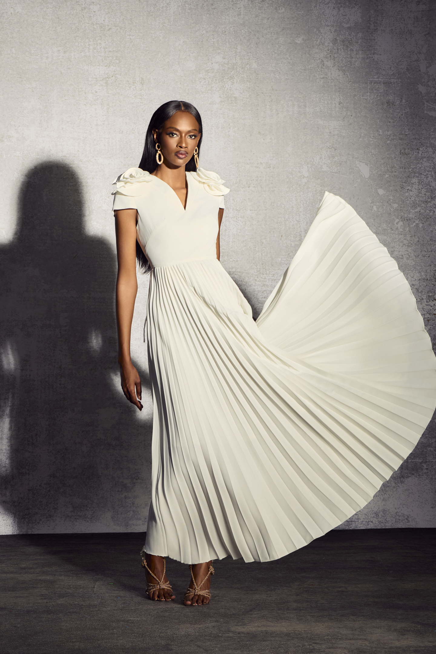 Grace V-neck Floral Pleated Maxi Dress