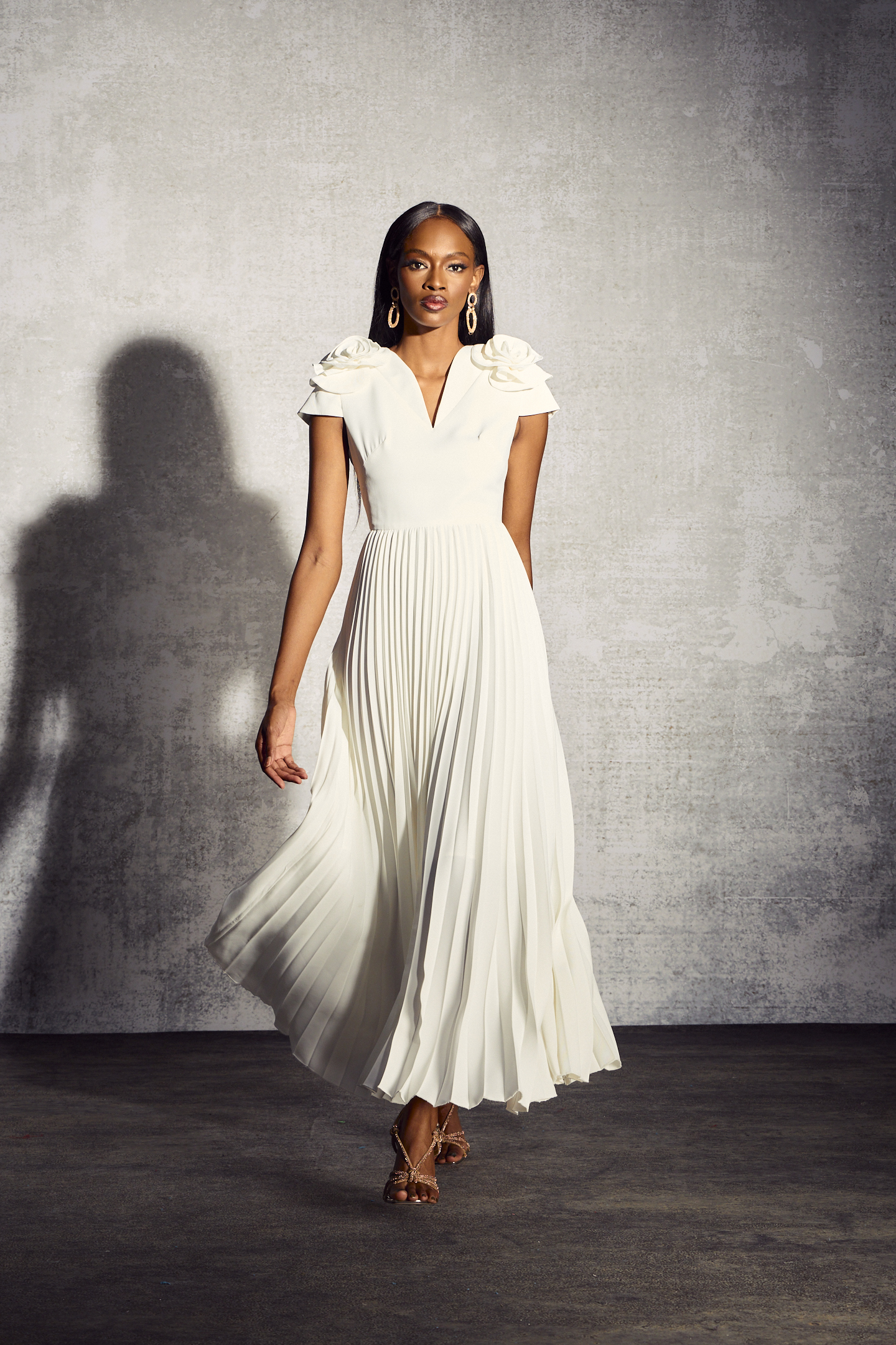 Grace V-neck Floral Pleated Maxi Dress