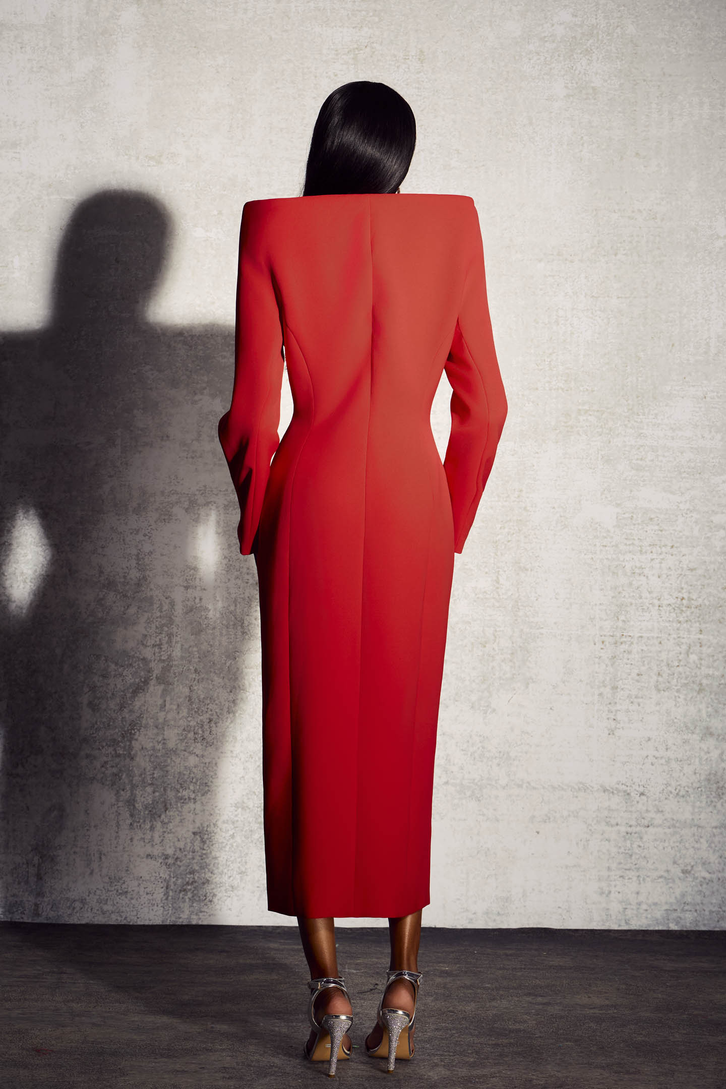 Audrey Sculpted Collared Midi Suit Dress