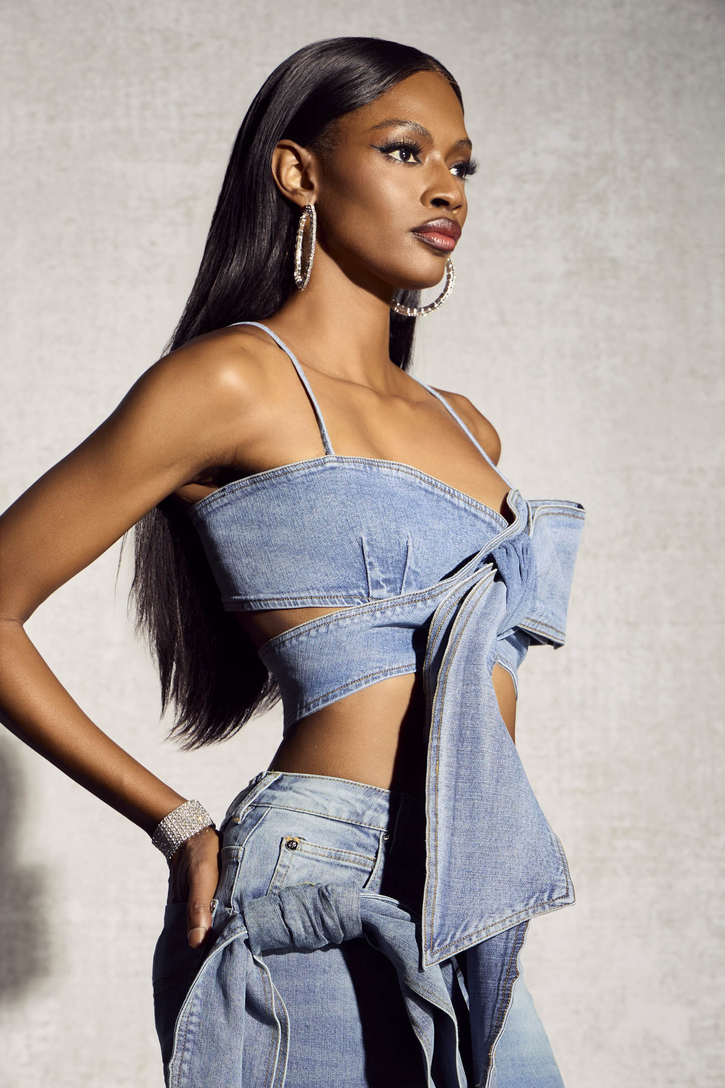 Sabrina Denim Top & Pants | Bowknot Street Style - sunfere