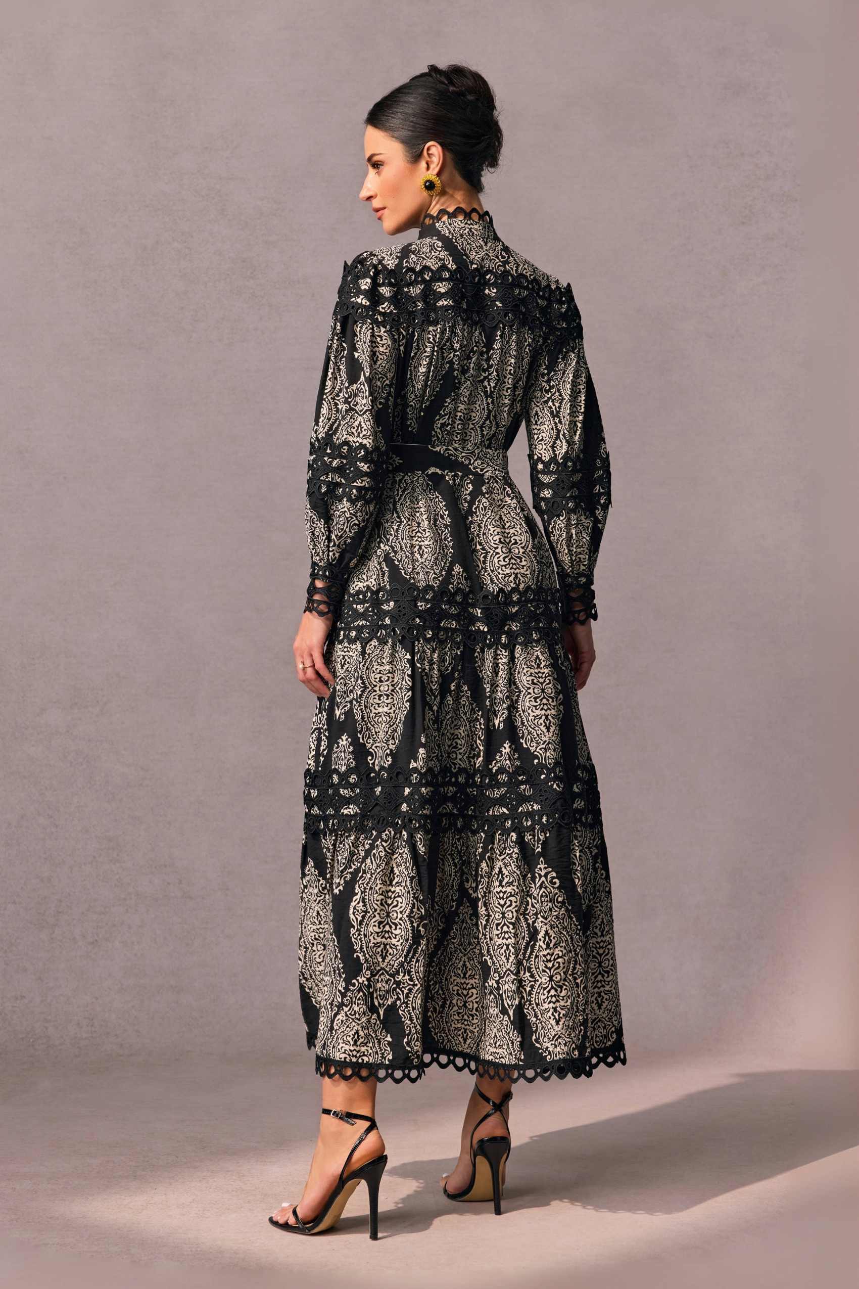 Ophelia Printed Lace Trim Maxi Dress