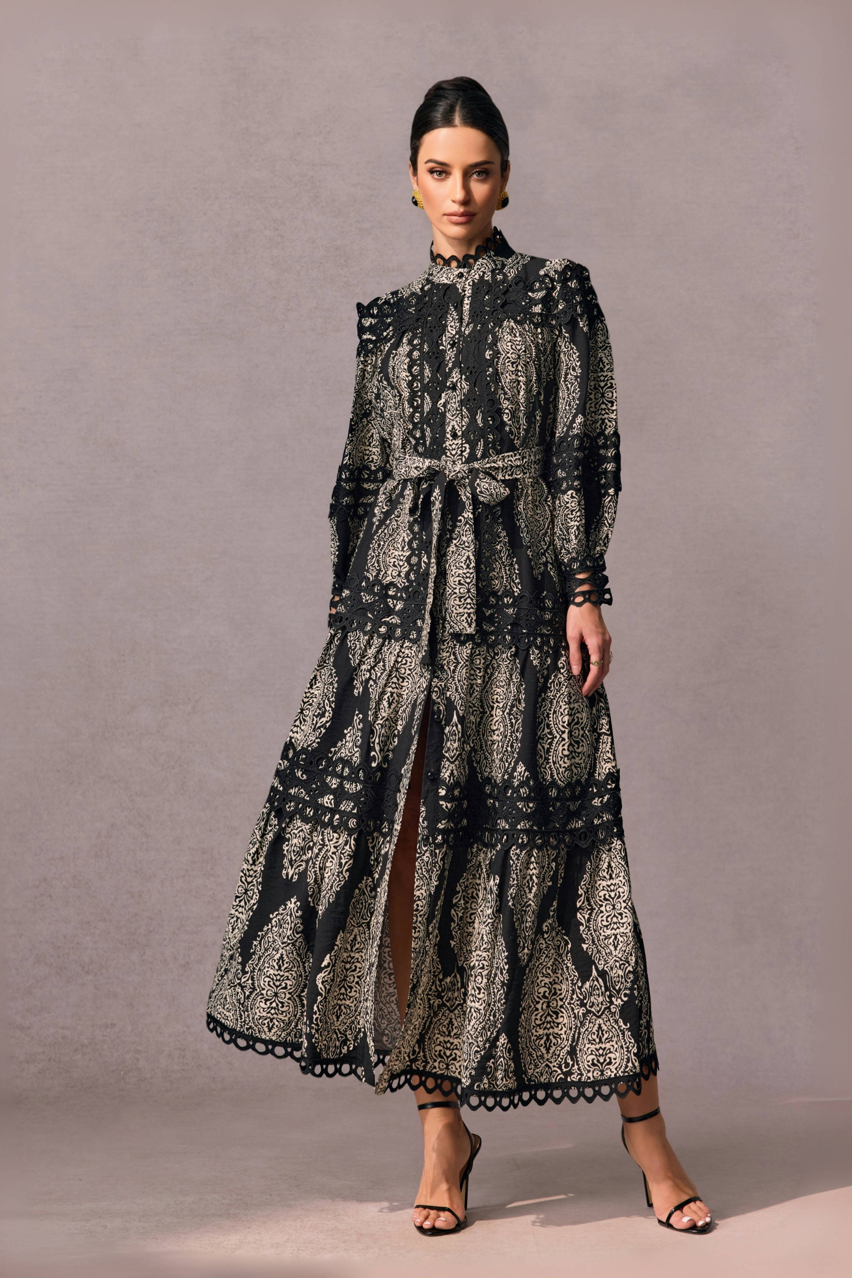 Ophelia Printed Lace Trim Maxi Dress