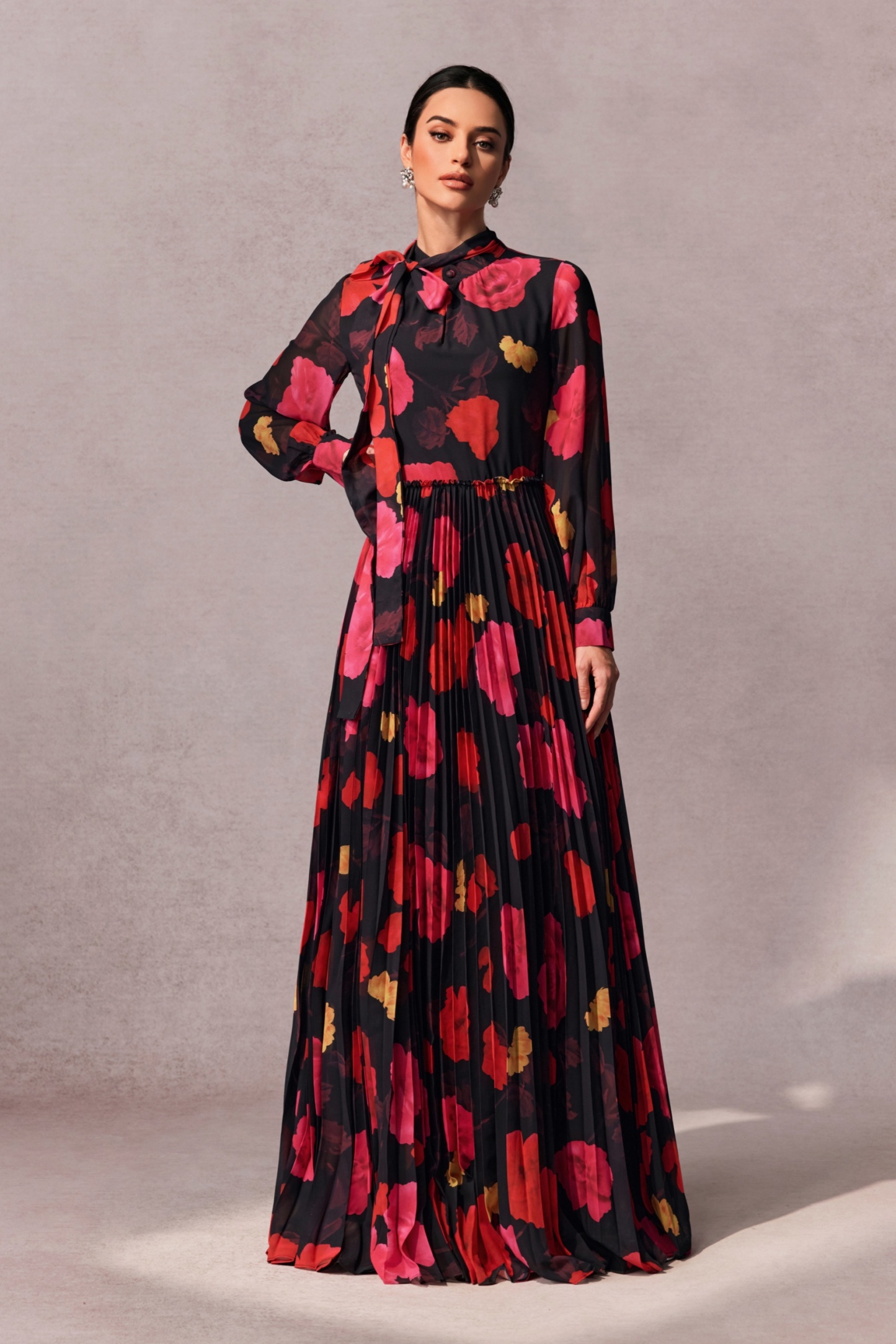 Adela Floral Printed Long Sleeve Maxi Dress-Sunfere