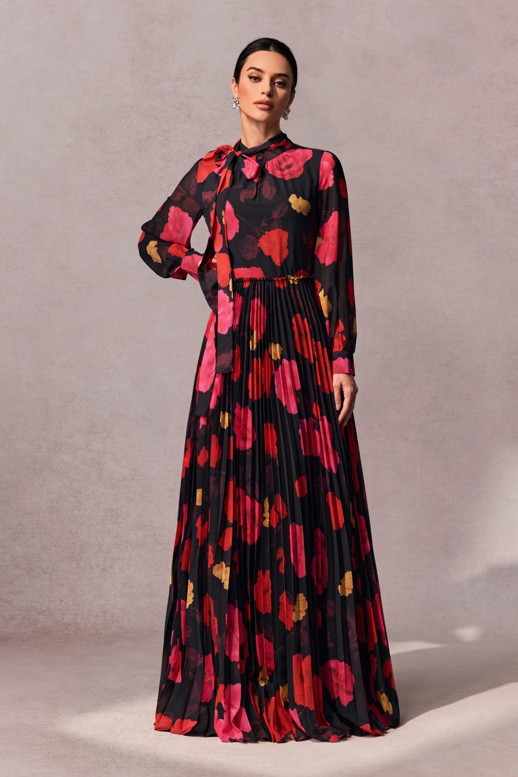 Adela Floral Printed Long Sleeve Maxi Dress