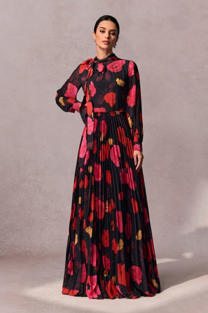 Adela Floral Printed Long Sleeve Maxi Dress