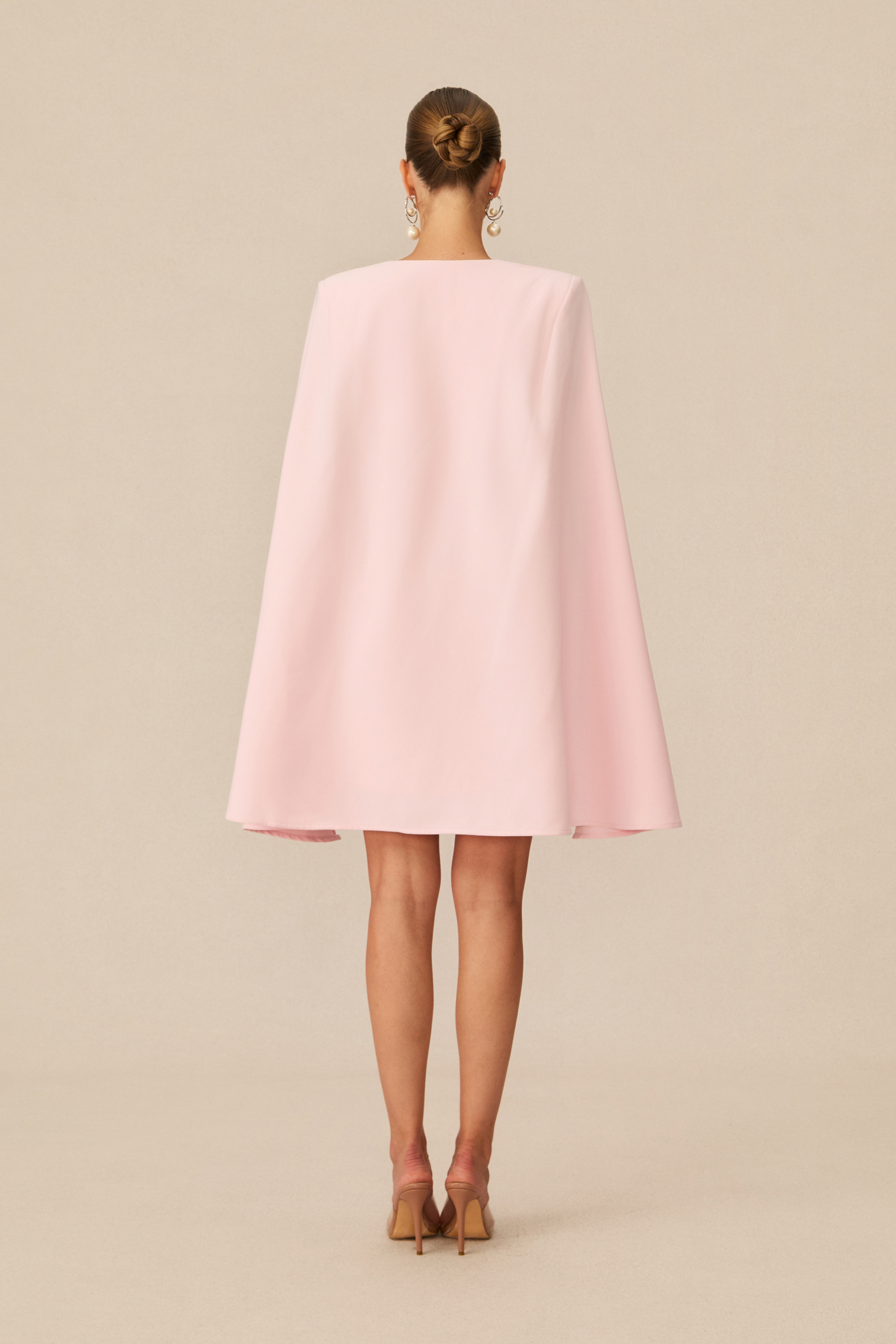 Elegant Powder Pink Double Breasted Cape Mini Dress