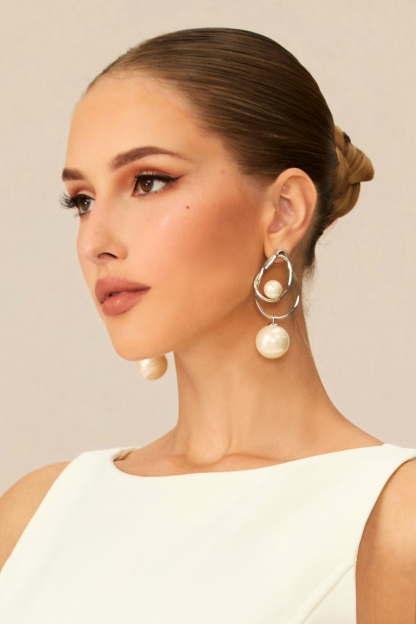 Intertwined Loop Pearl Drop Earrings