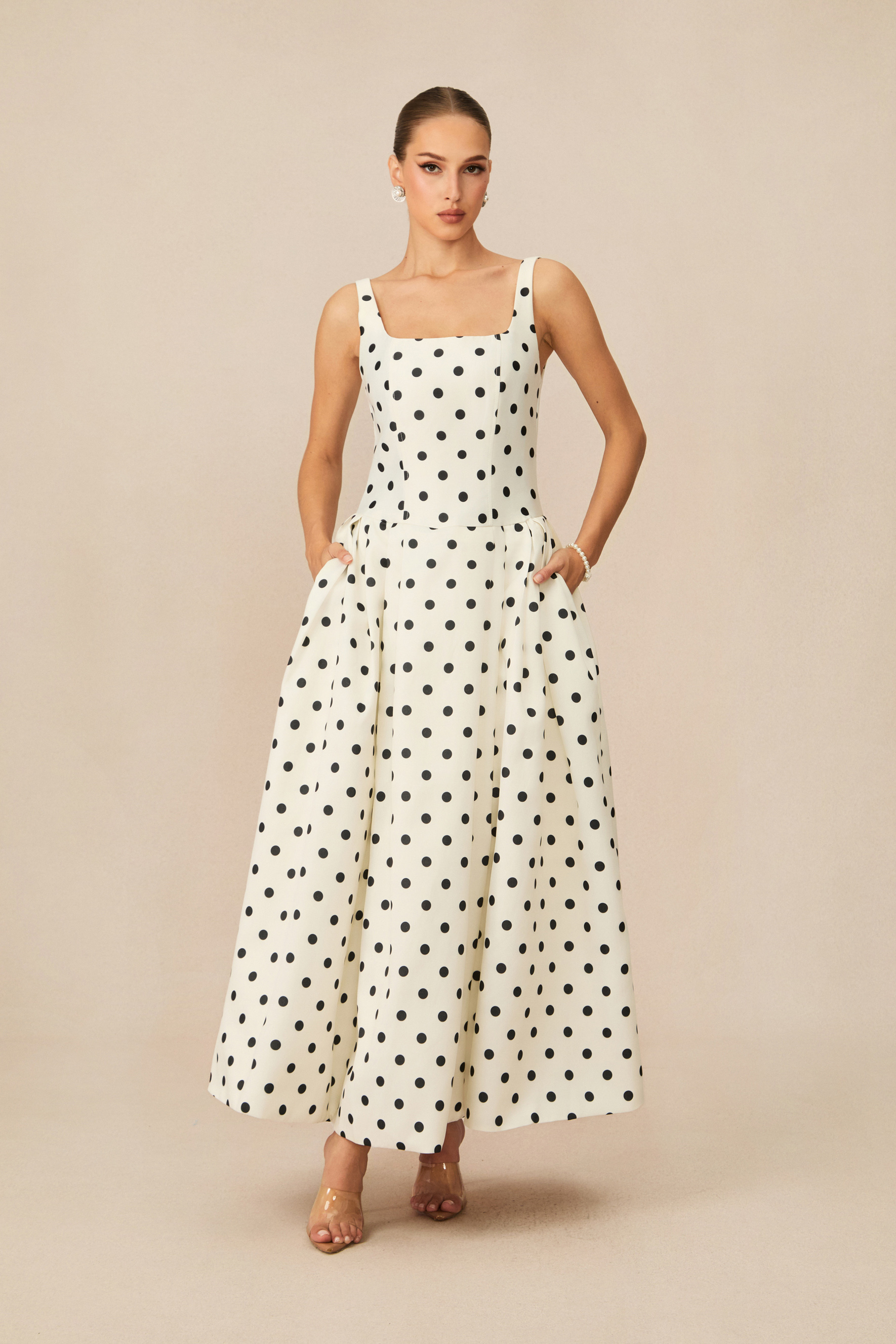 Marvelously Adorable White Polka Dots Maxi Dress