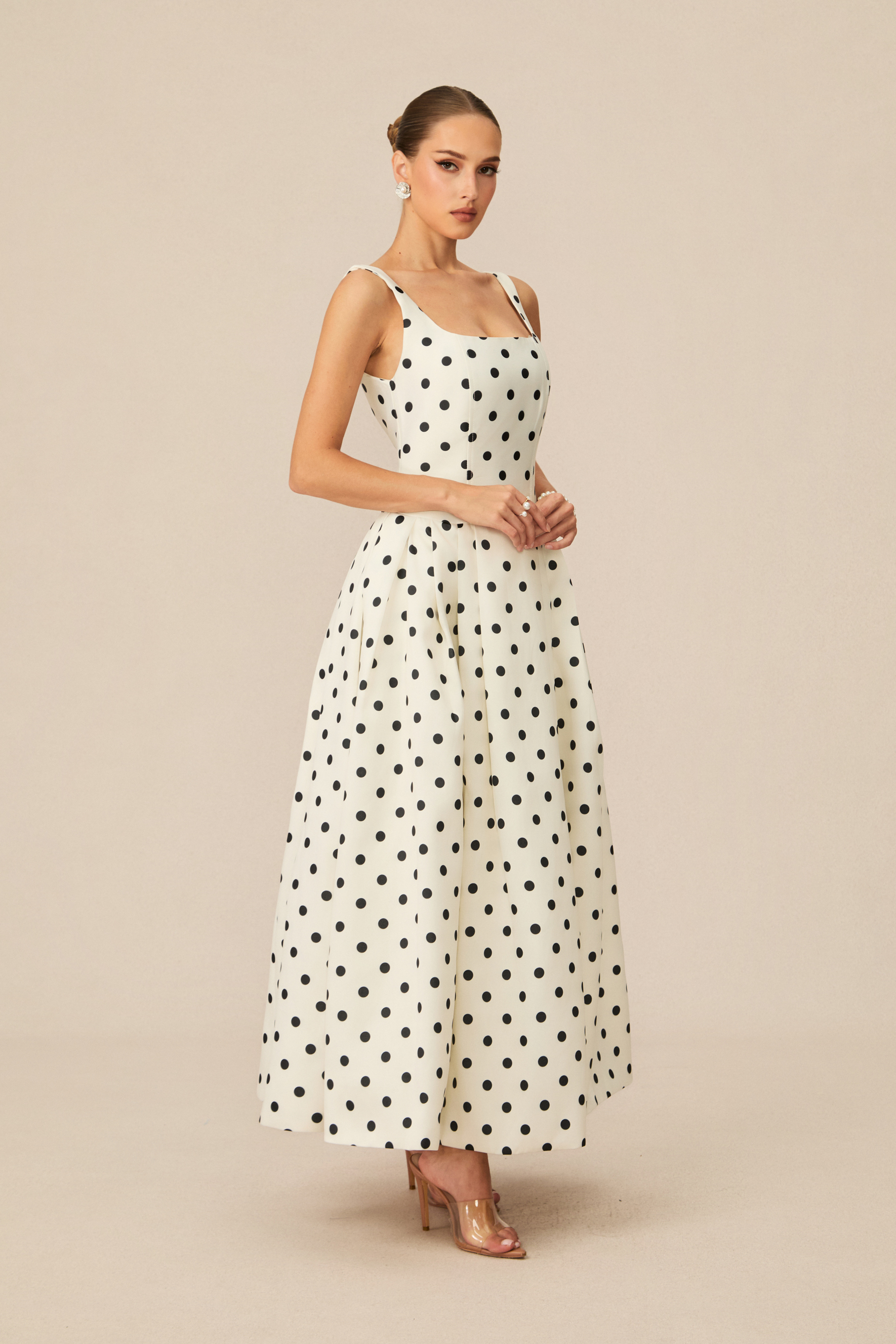 Marvelously Adorable White Polka Dots Maxi Dress