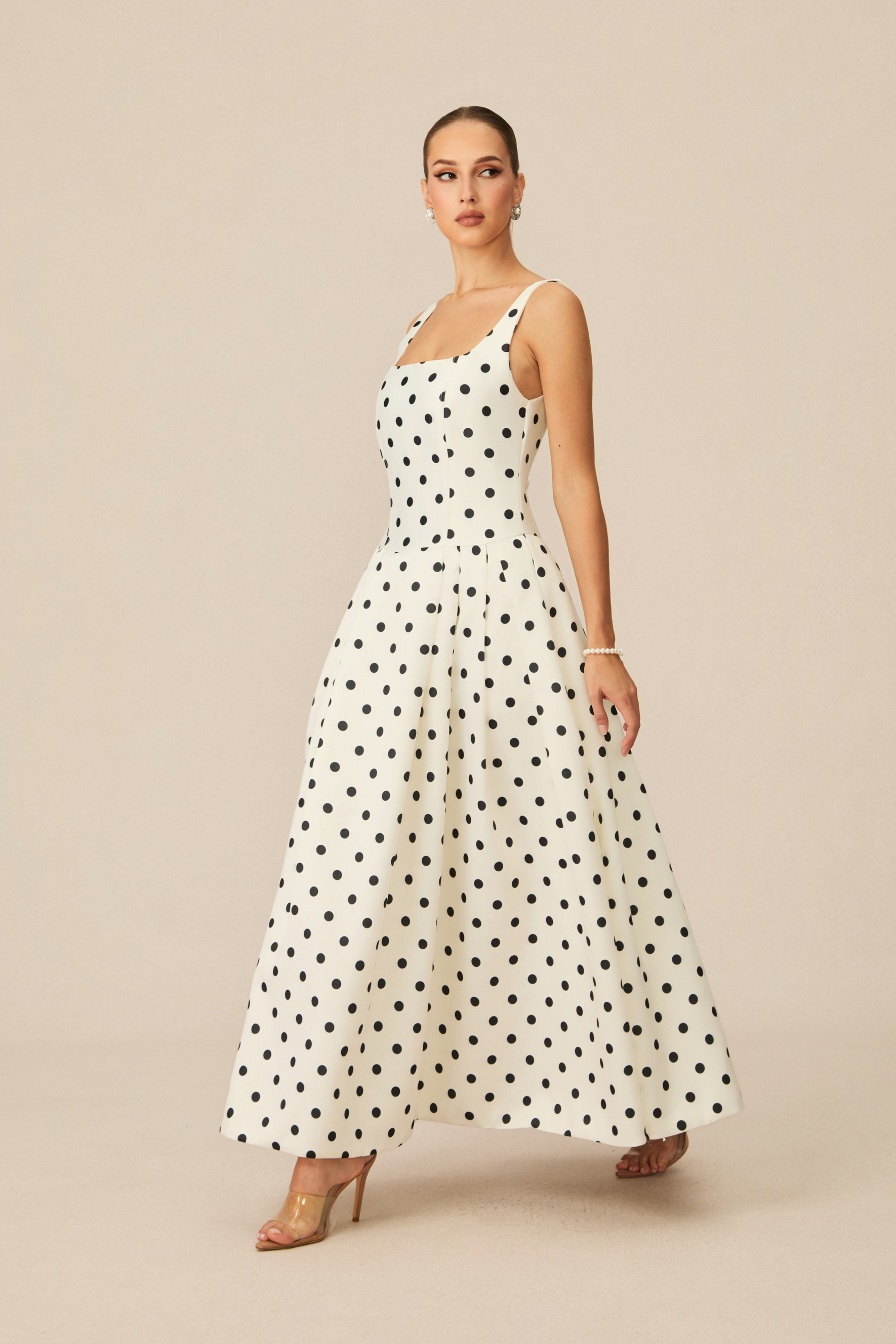 Marvelously Adorable White Polka Dots Maxi Dress