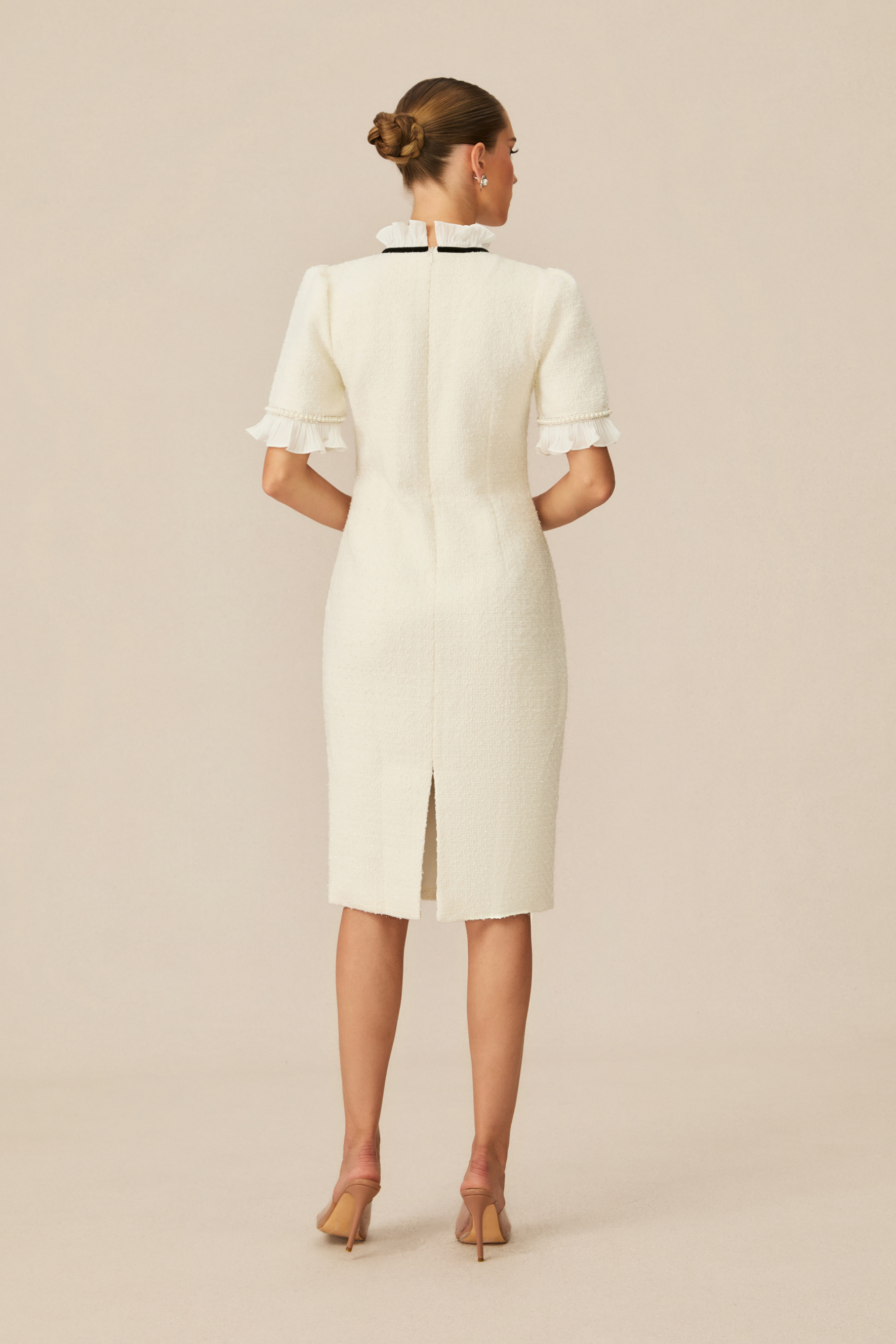 Precious And Perfect White Velvet Bow Ruffled Mini Dress