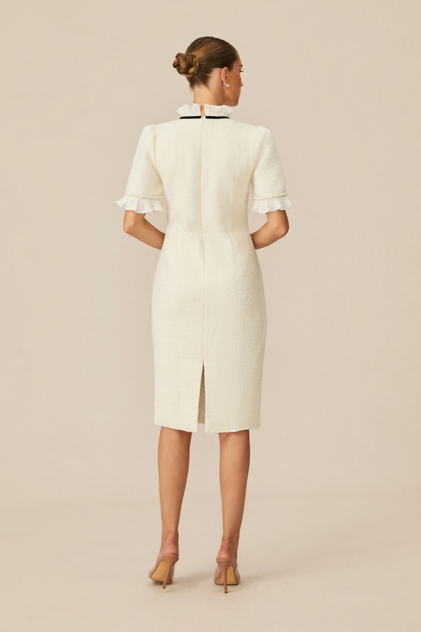 Precious And Perfect White Velvet Bow Ruffled Mini Dress