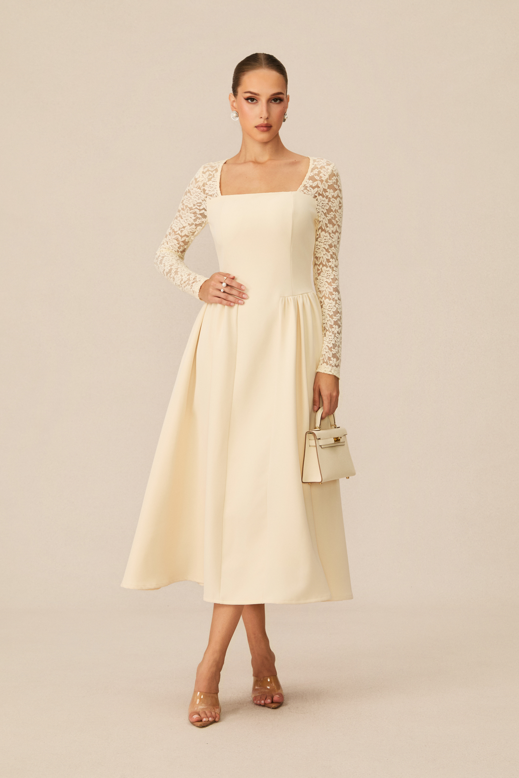 Prettiest Behavior White Lace Sleeve Midi Dress