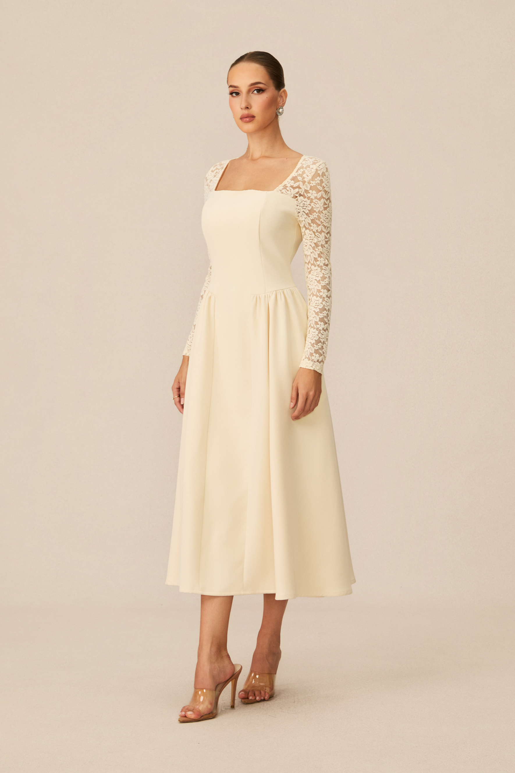 Prettiest Behavior White Lace Sleeve Midi Dress