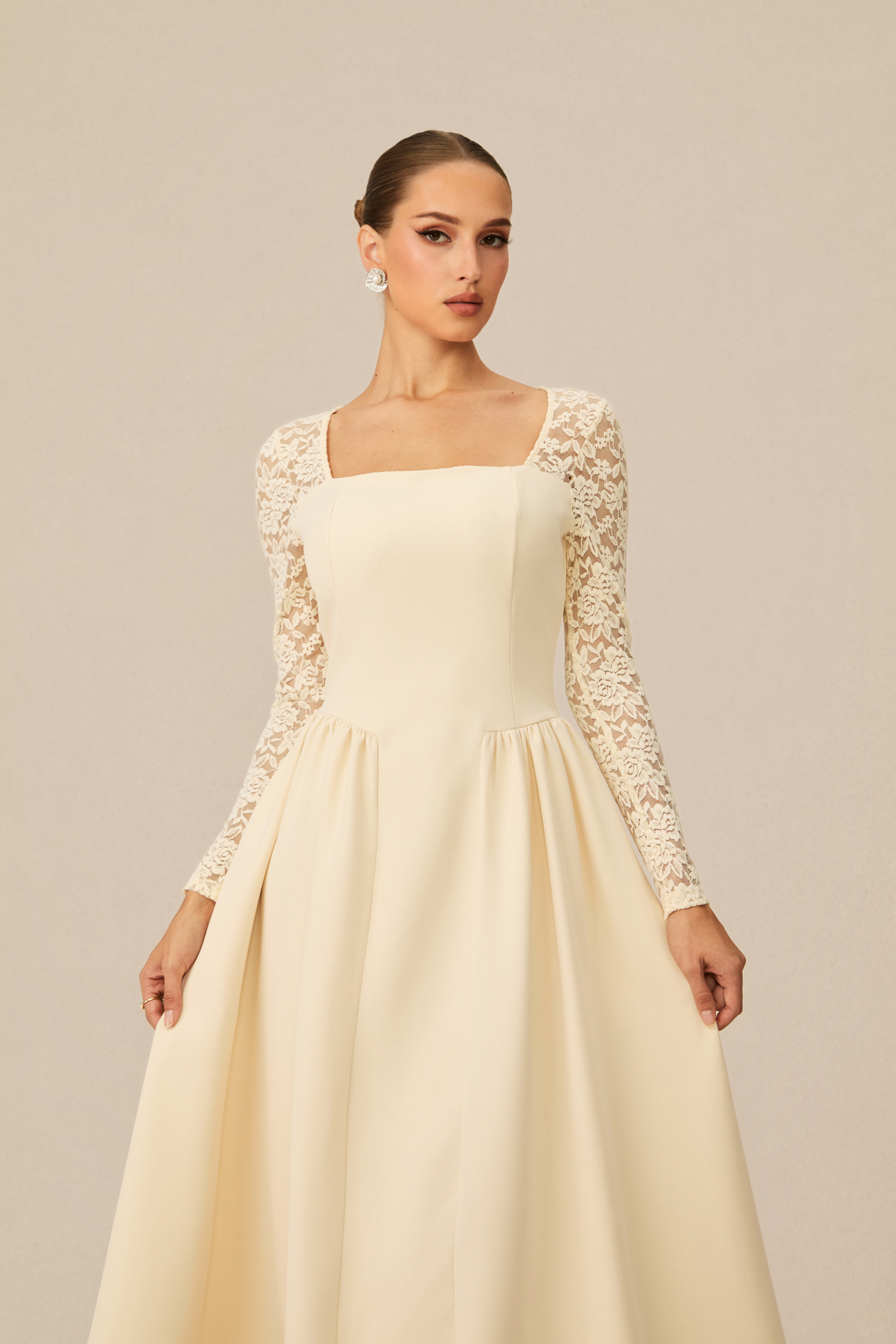 Prettiest Behavior White Lace Sleeve Midi Dress