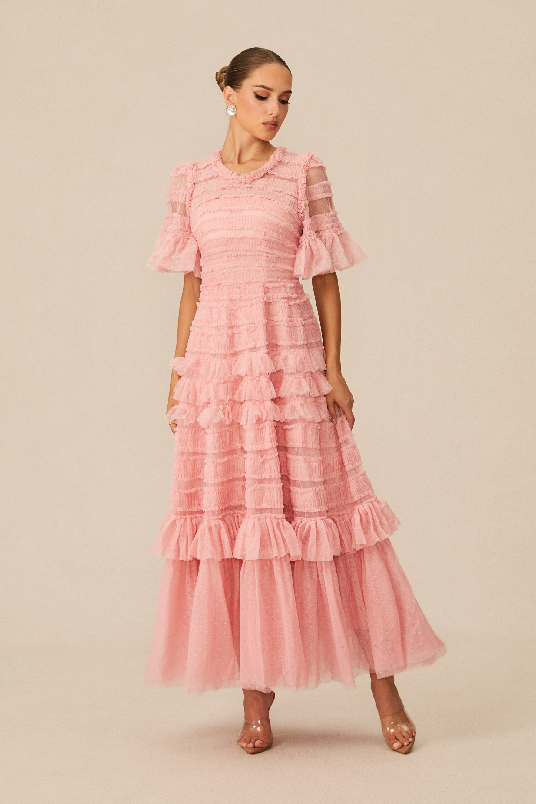 Always For You Pink Layered Ruffle Maxi Dress