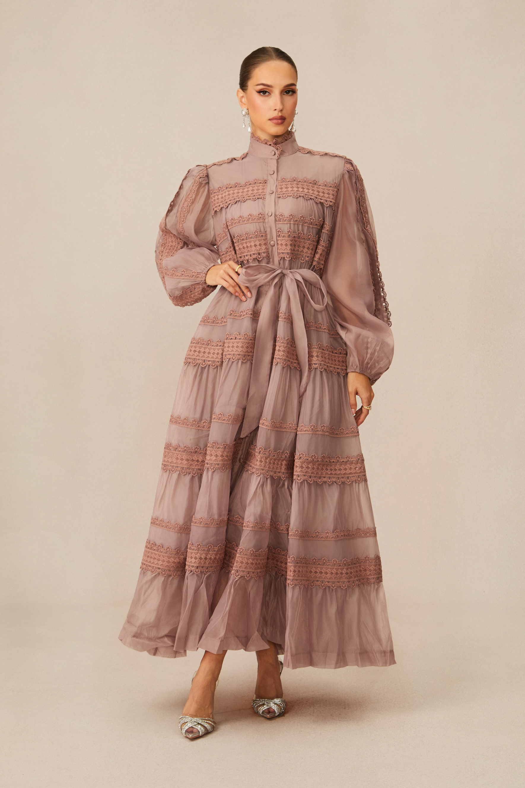 Captivating Personality Pink Lace Trimmed Maxi Dress