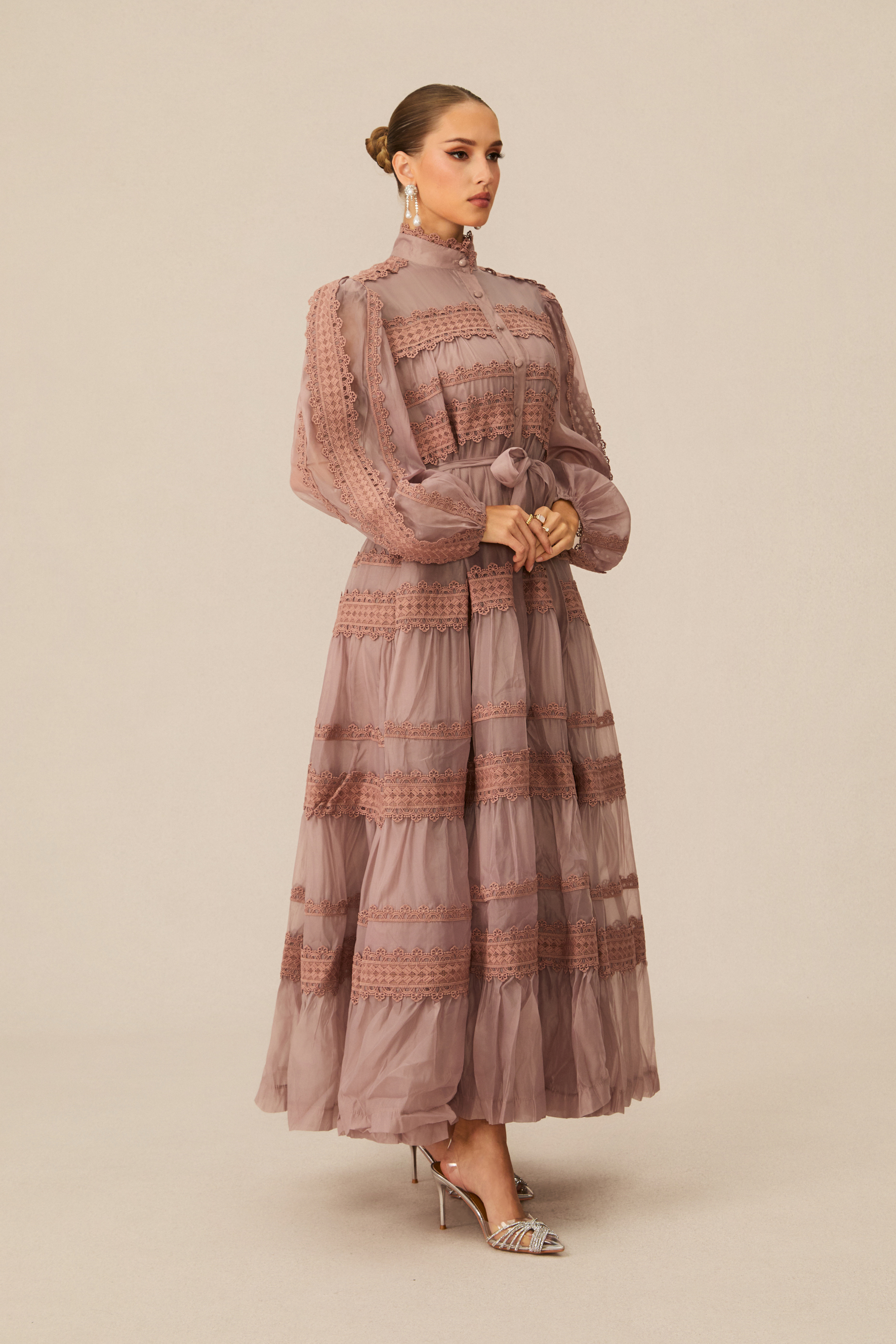 Captivating Personality Pink Lace Trimmed Maxi Dress