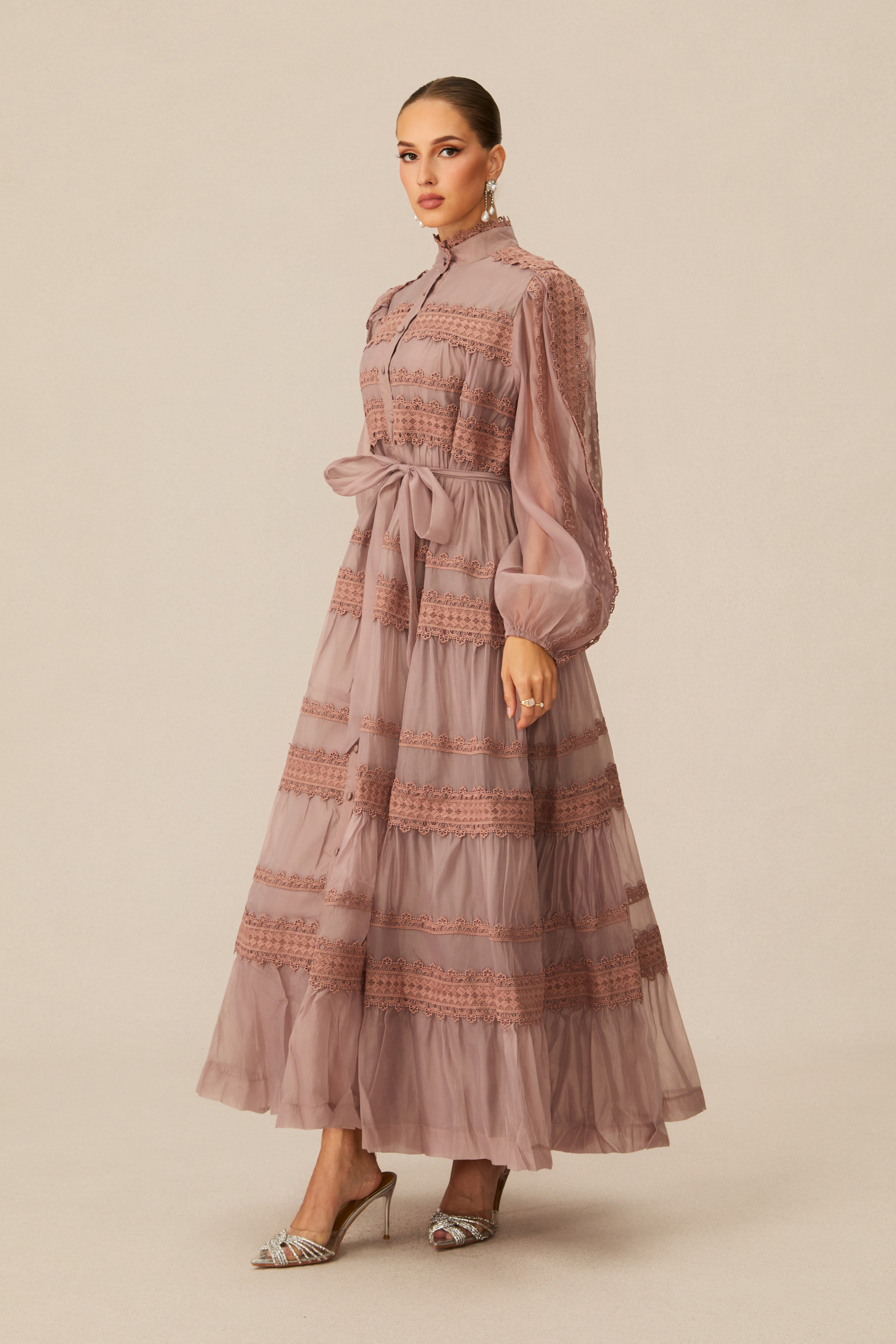 Captivating Personality Pink Lace Trimmed Maxi Dress