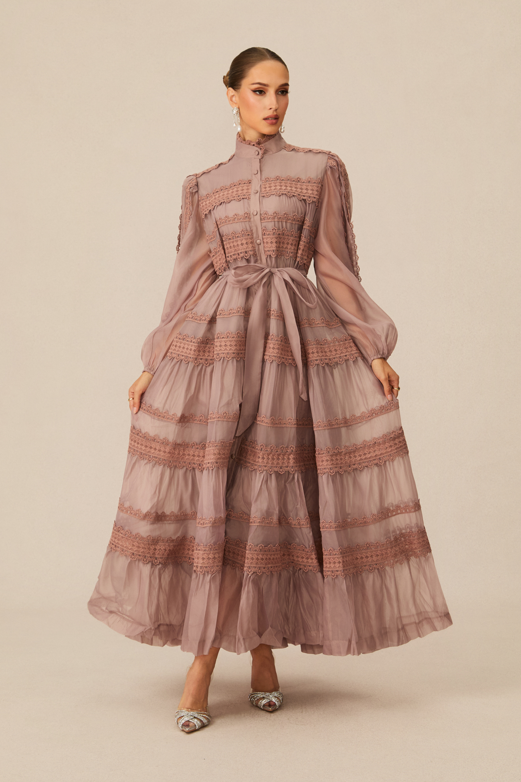 Captivating Personality Pink Lace Trimmed Maxi Dress