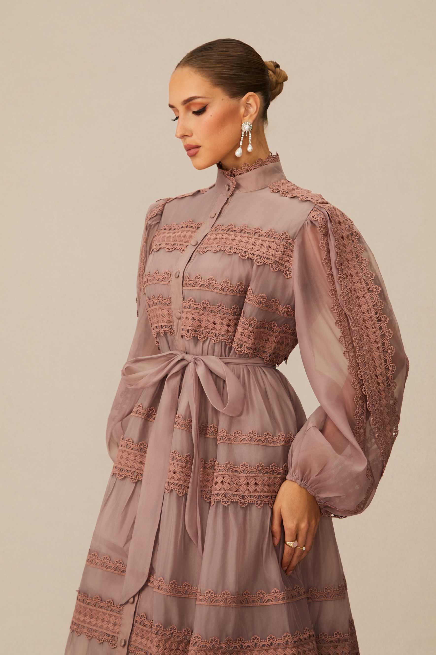 Captivating Personality Pink Lace Trimmed Maxi Dress