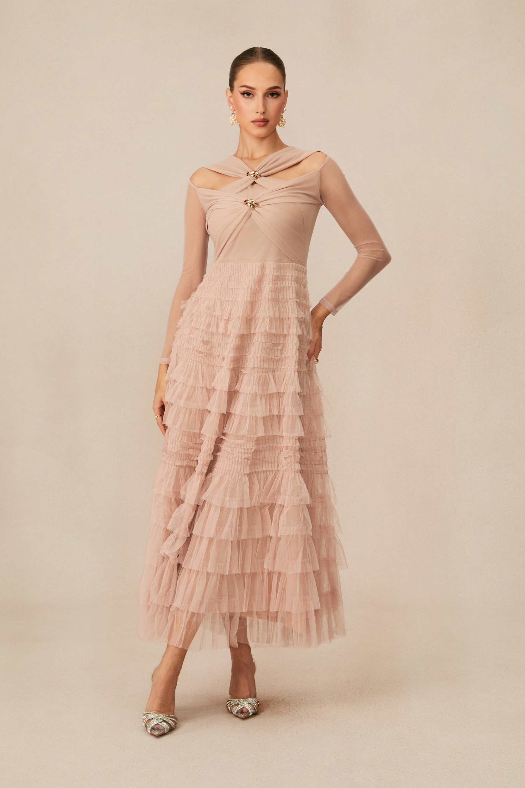 Exceptional Moments Apricot Layered Ruffle Maxi Dress