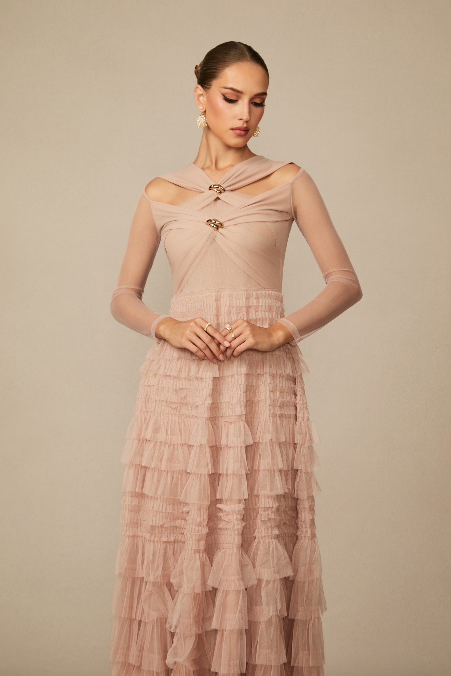 Exceptional Moments Apricot Layered Ruffle Maxi Dress