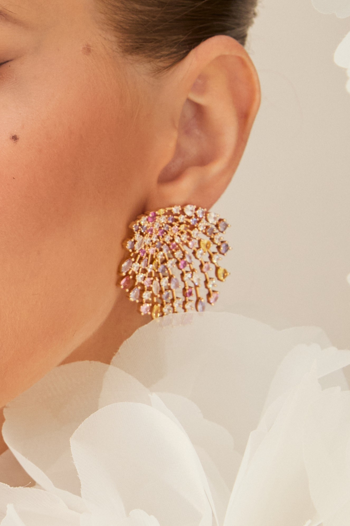 Multicolor Pave Fan Earrings