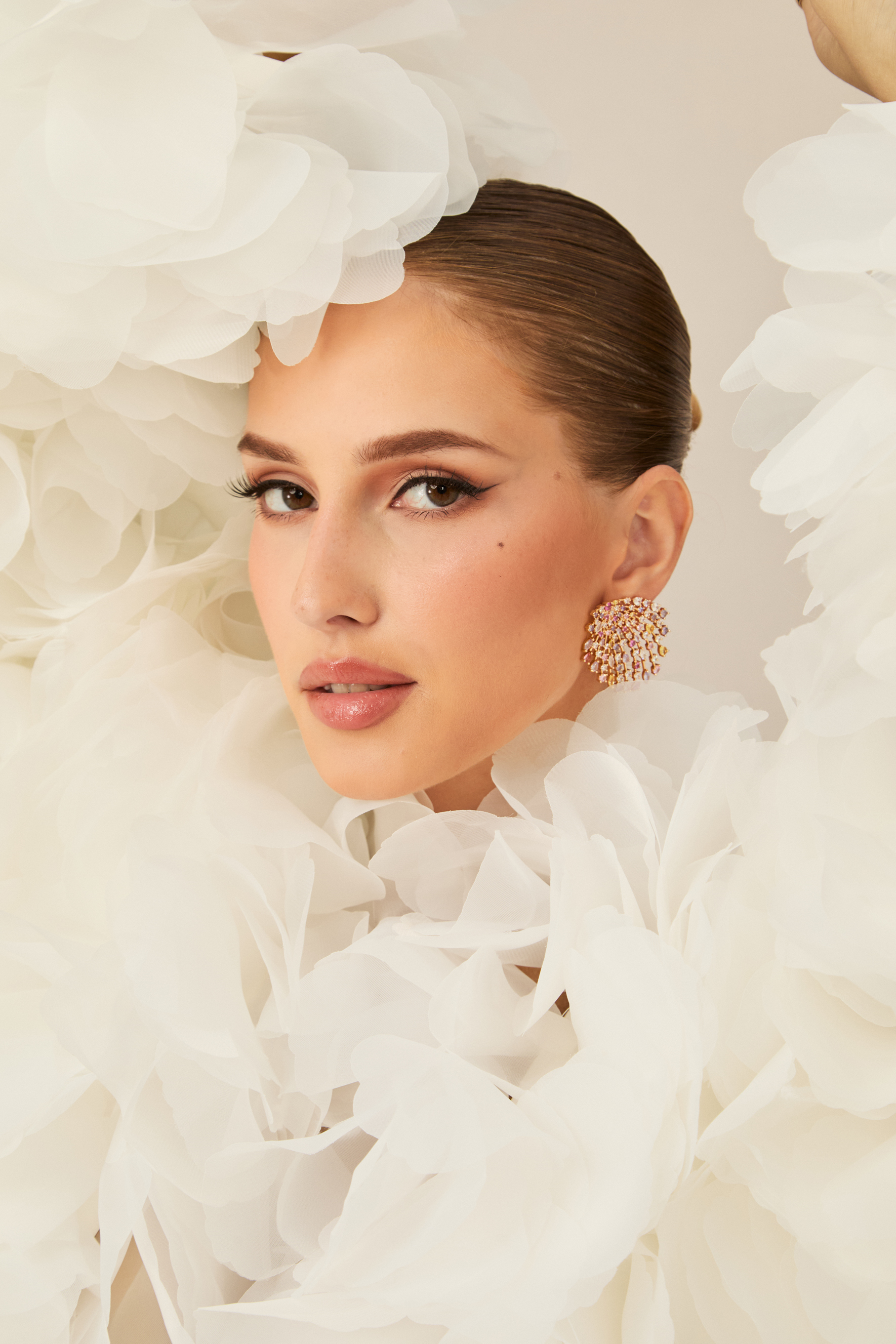 Demure And Dreamy White Floral Jacket & Satin Maxi Dress