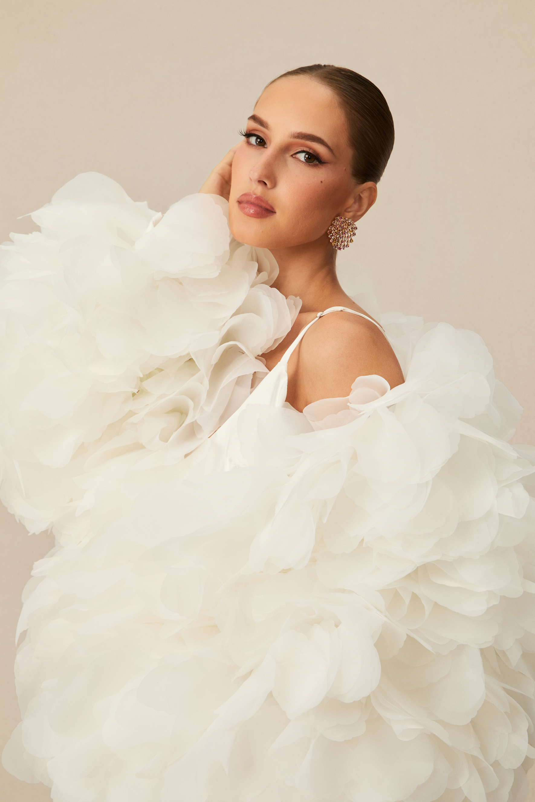 Demure And Dreamy White Floral Jacket & Satin Maxi Dress