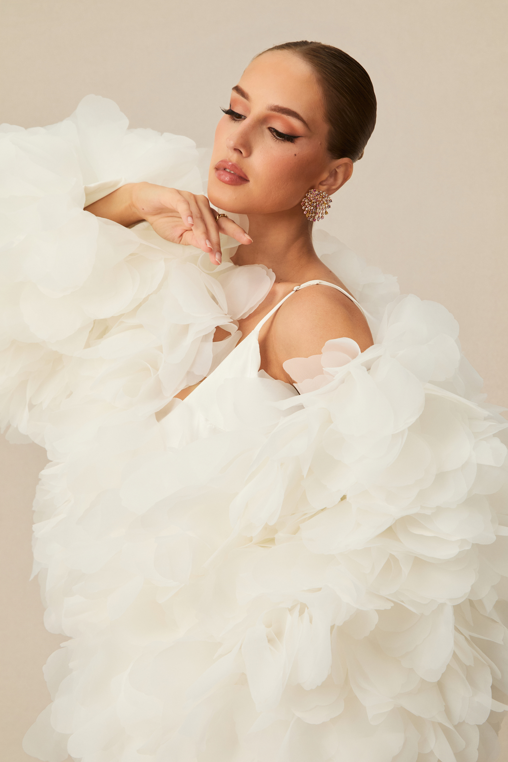 Demure And Dreamy White Floral Jacket & Satin Maxi Dress