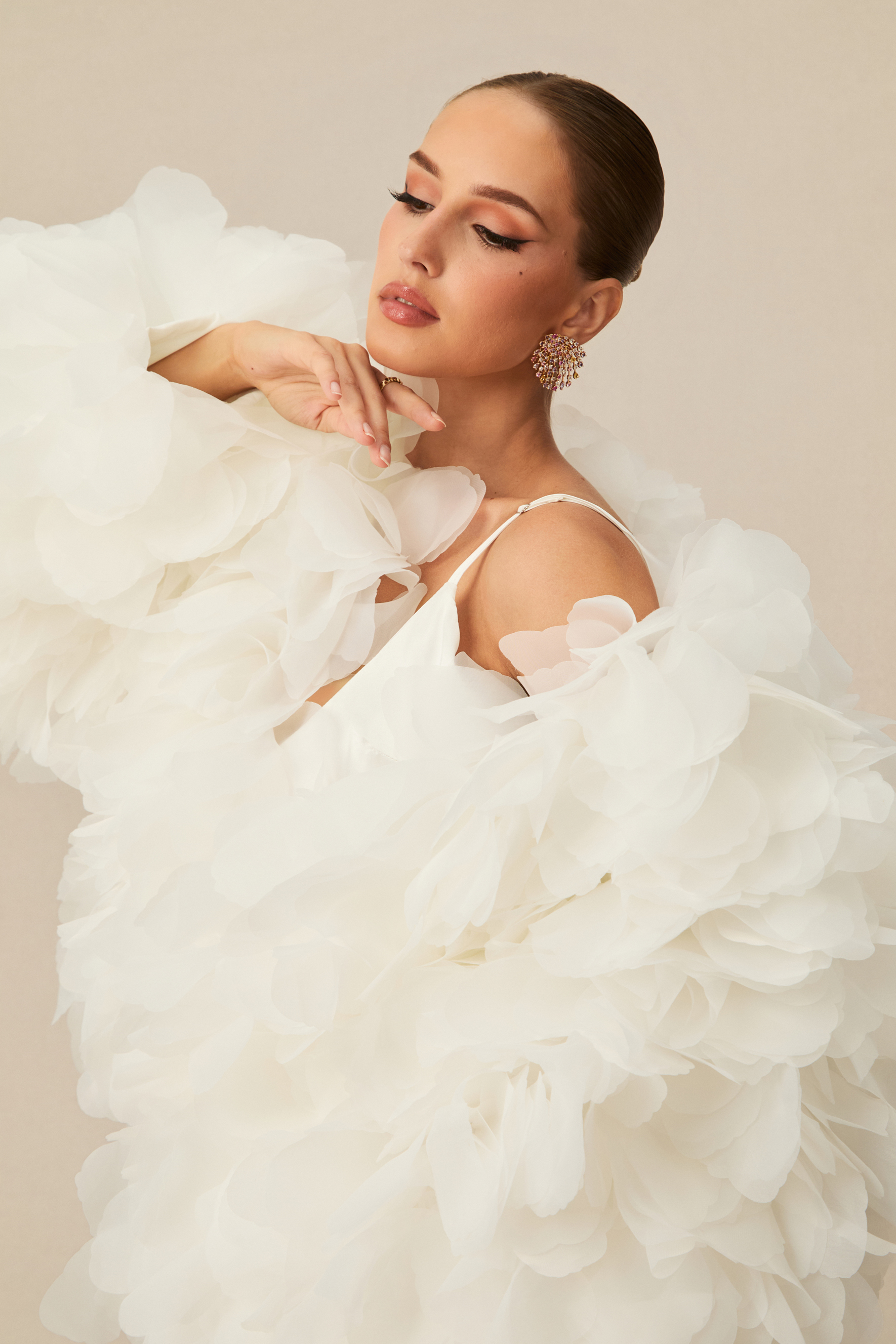 Demure And Dreamy White Floral Jacket & Satin Maxi Dress