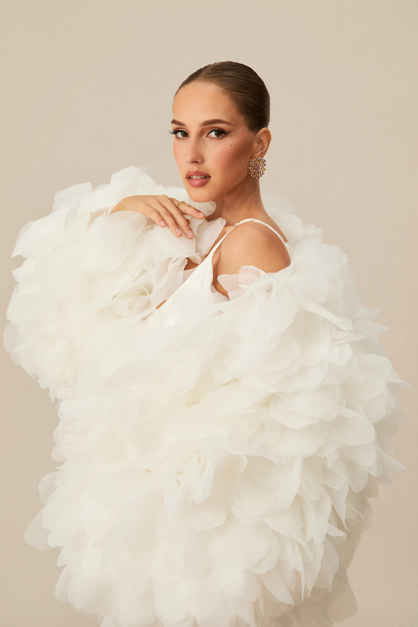 Demure And Dreamy White Floral Jacket & Satin Maxi Dress