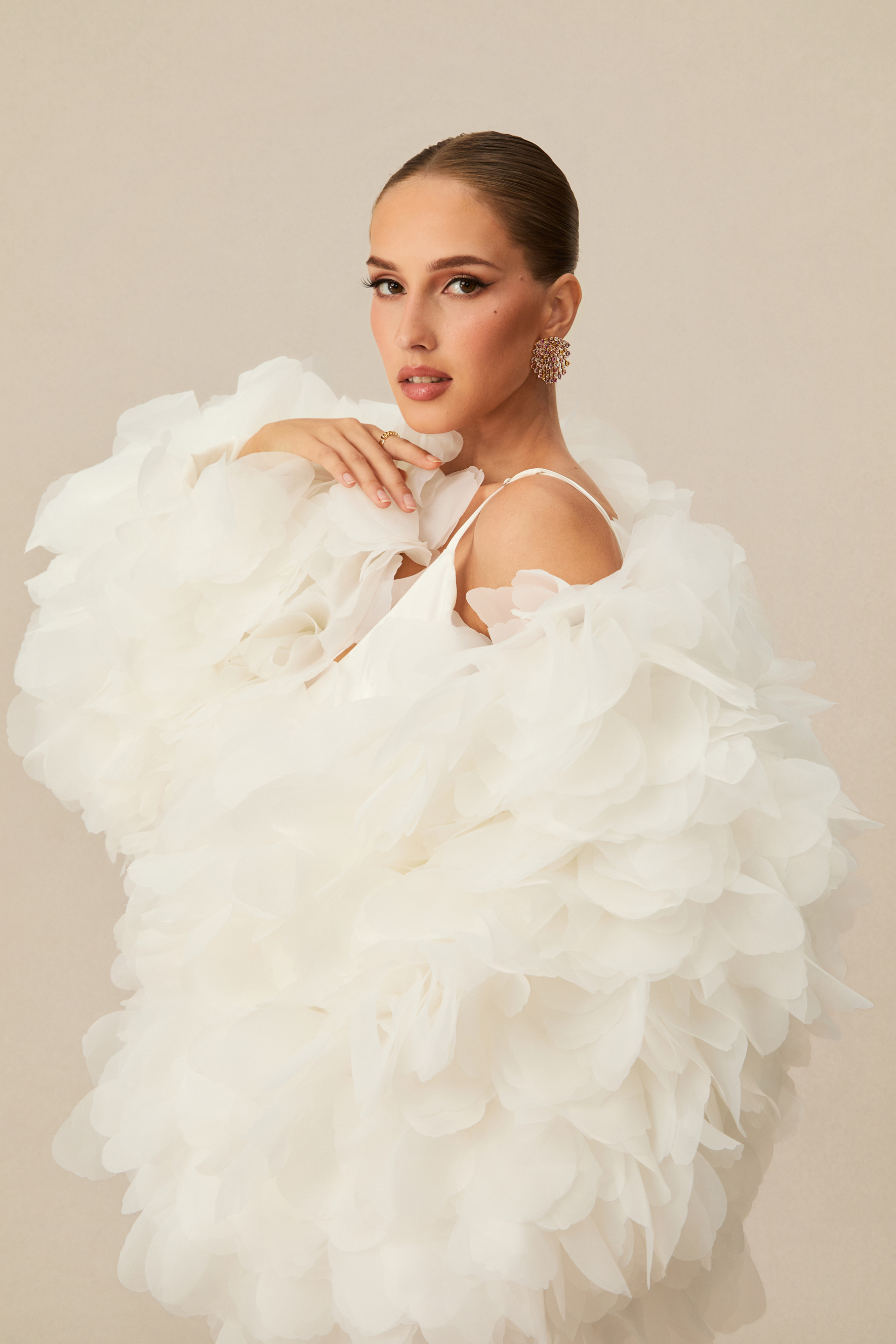 Demure And Dreamy White Floral Jacket & Satin Maxi Dress