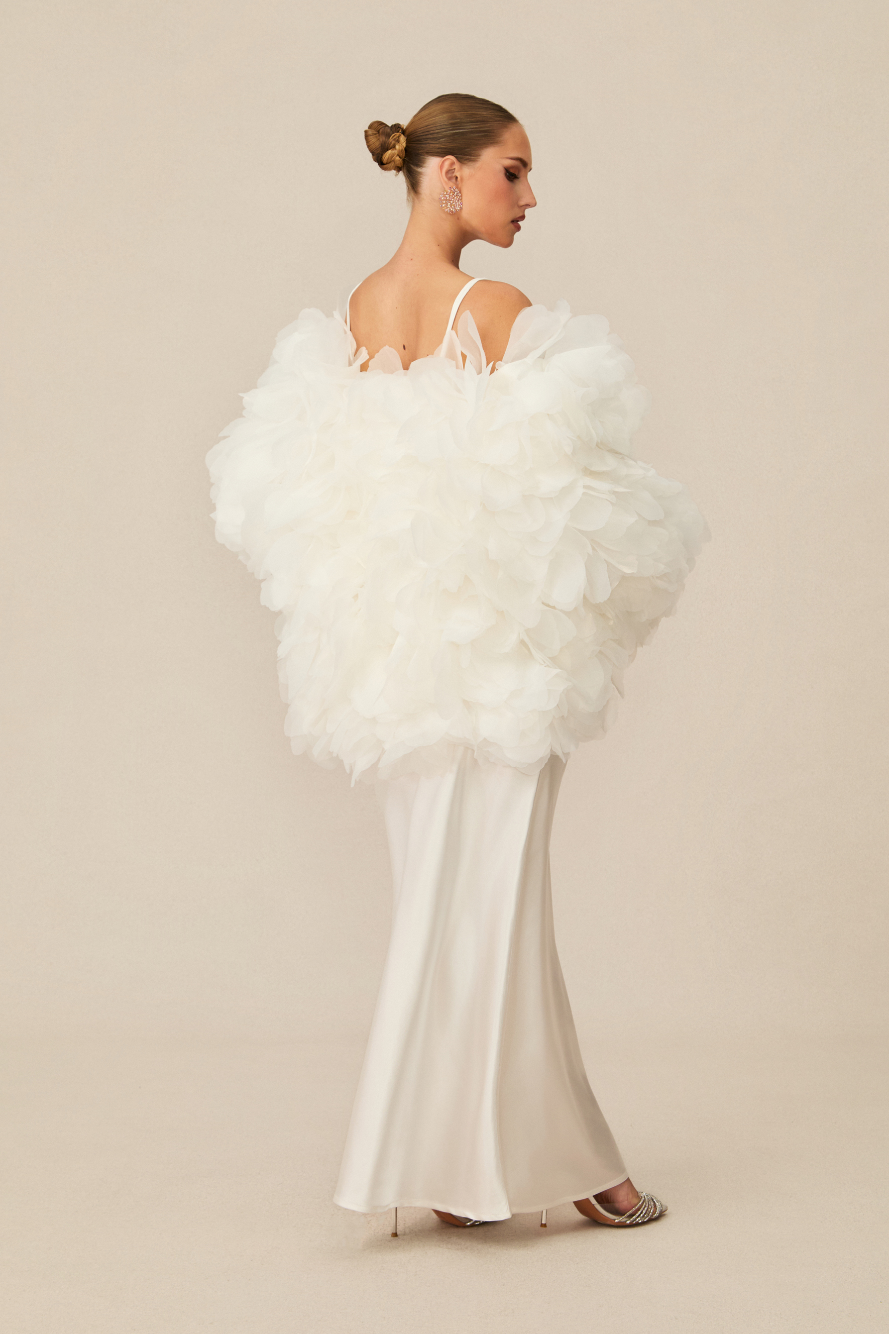 Demure And Dreamy White Floral Jacket & Satin Maxi Dress