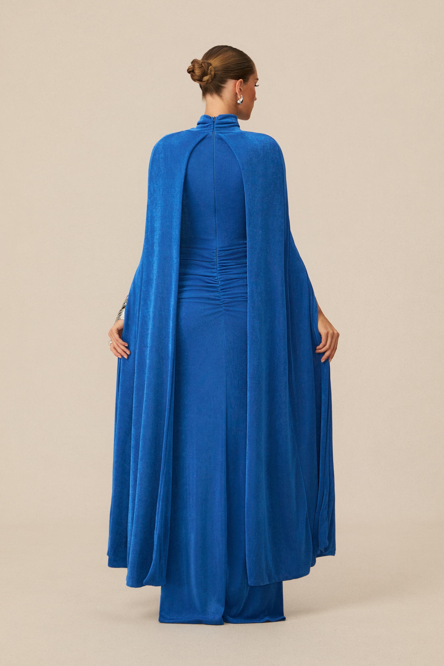 Dramatic Stunner Blue Cape Sleeve Maxi Dress