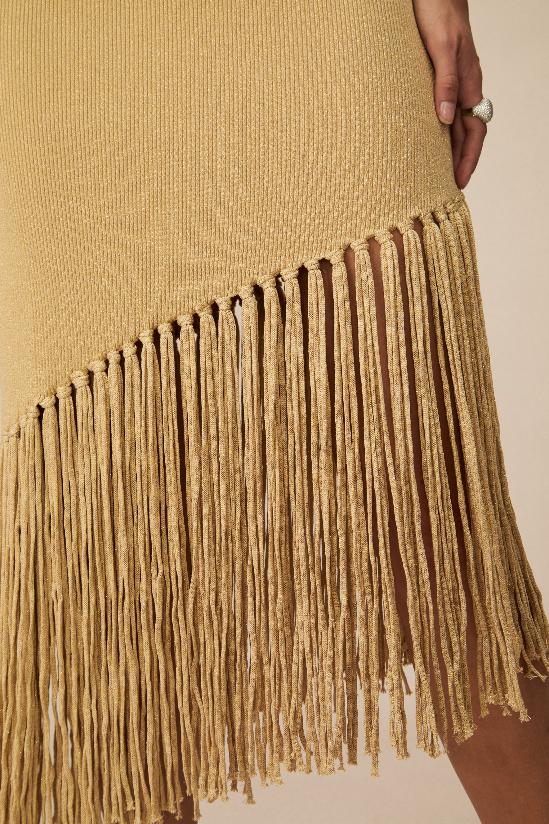 Easily Gorgeous Beige Fringe Knit Midi Dress