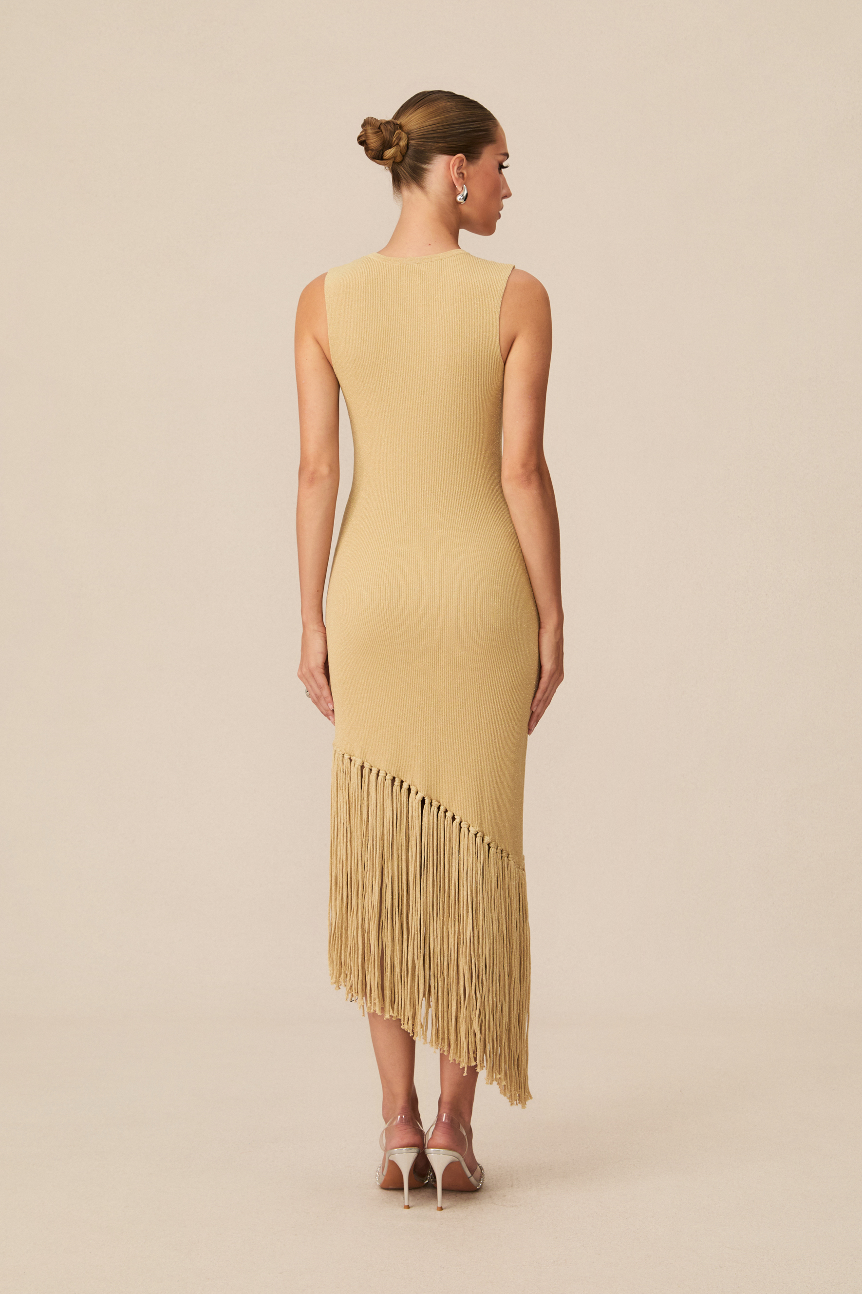 Easily Gorgeous Beige Fringe Knit Midi Dress