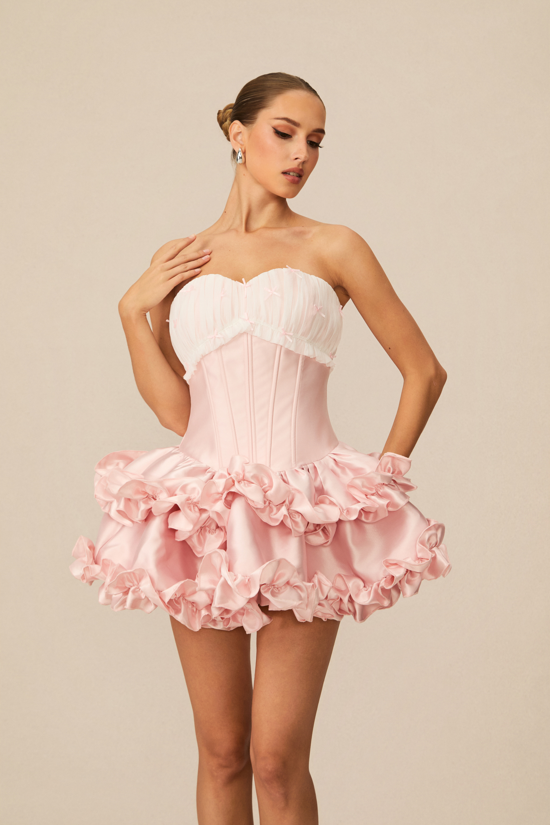 So Loving Pink Ruffled Corset Mini Dress